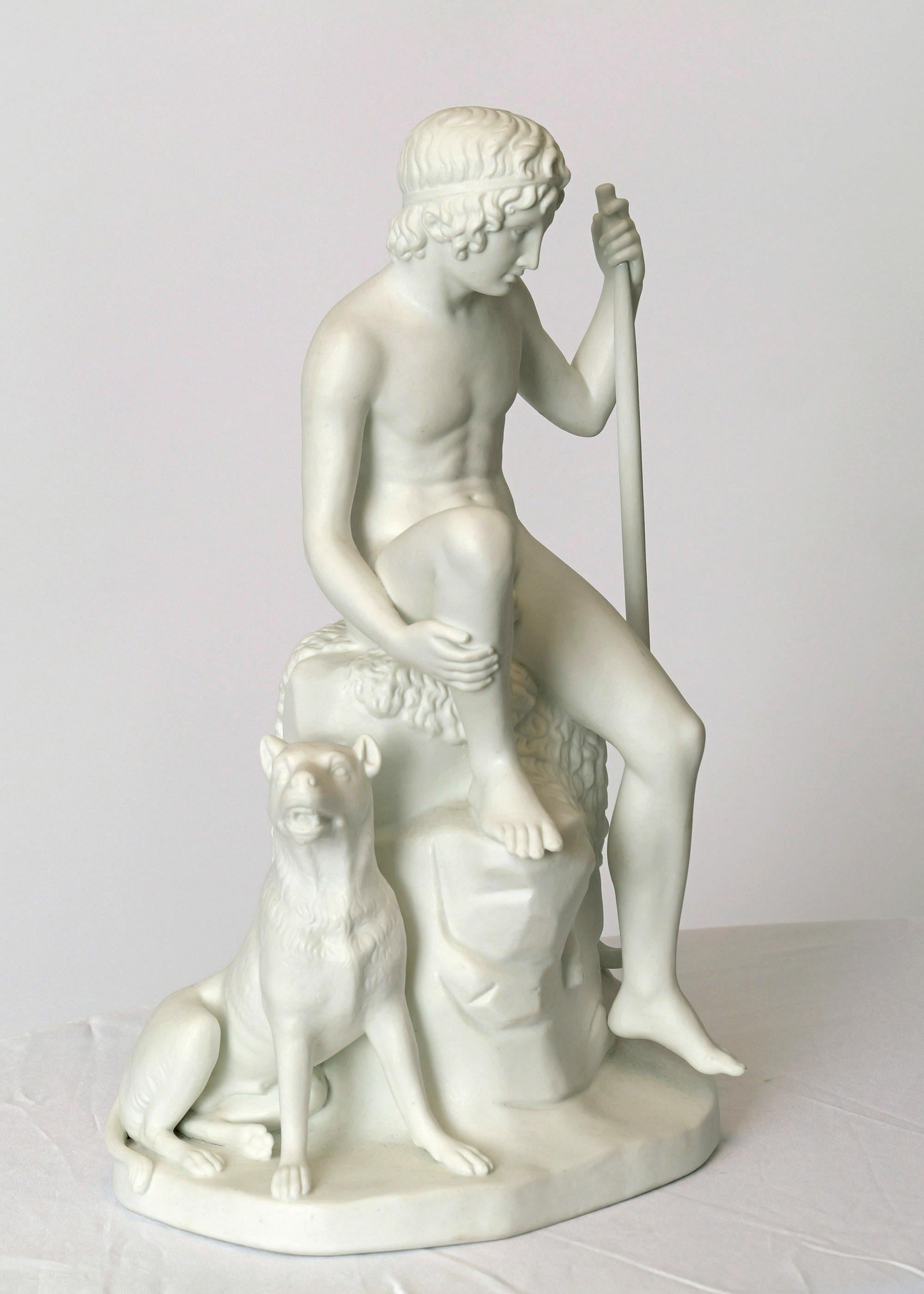Sculpture en porcelaine de Buscuit du XIXe siècle, Jeune berger, d'après Thorvaldsen en vente 2