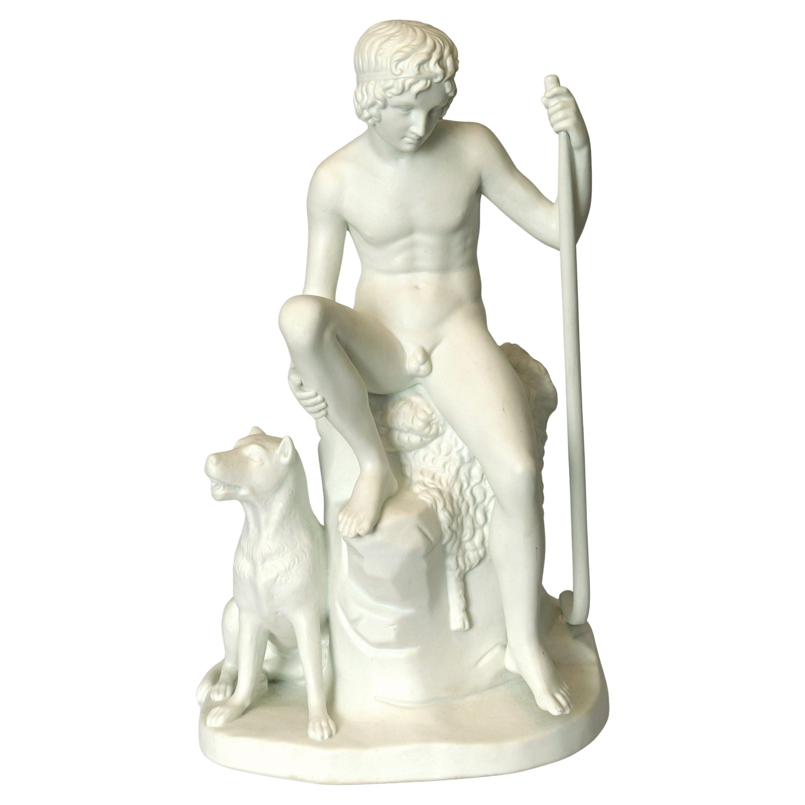 Sculpture en porcelaine de Buscuit du XIXe siècle, Jeune berger, d
après Thorvaldsen en vente