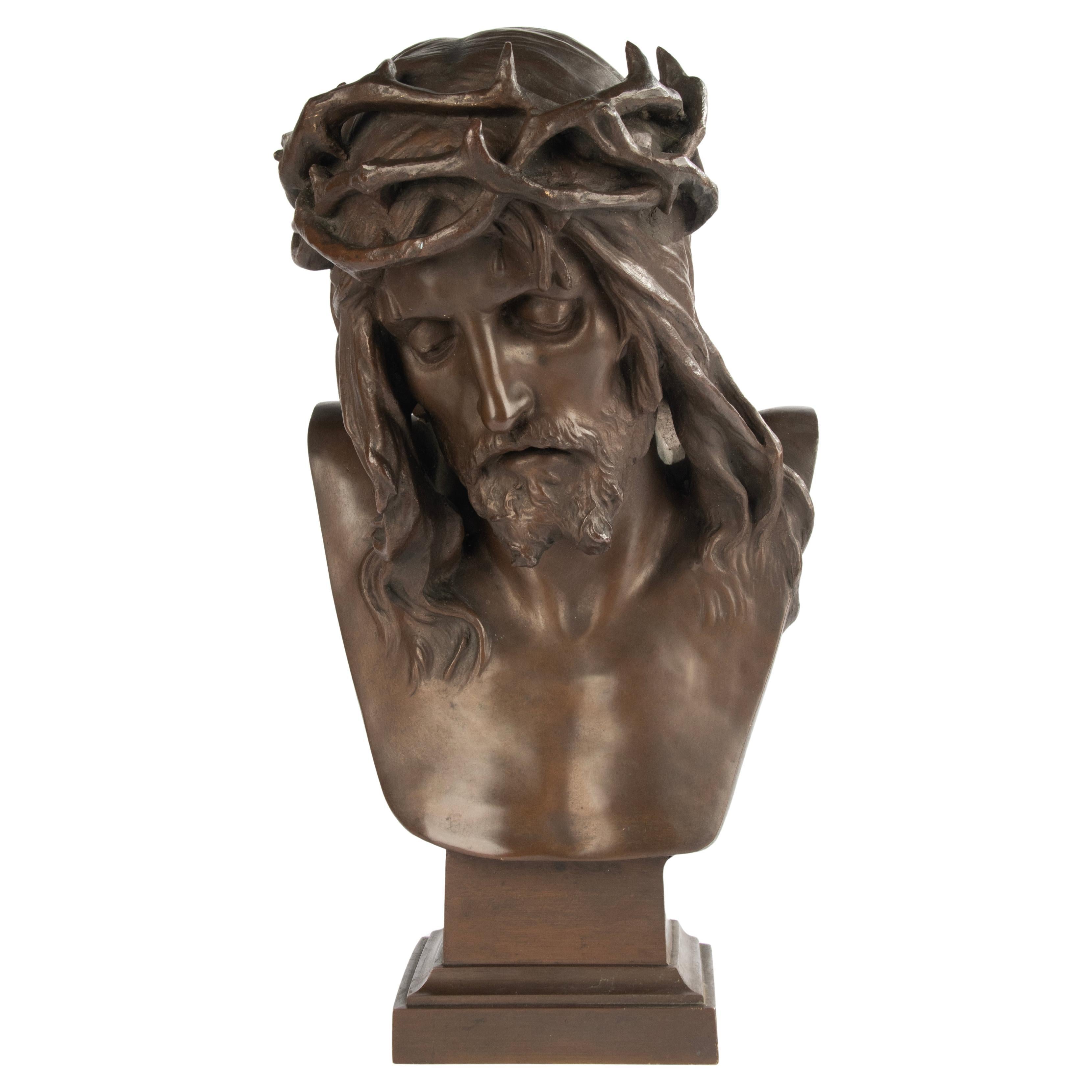 Buste du 19e siècle - Eugène Marioton - Bronze - Christ à la couronne d
épines en vente
