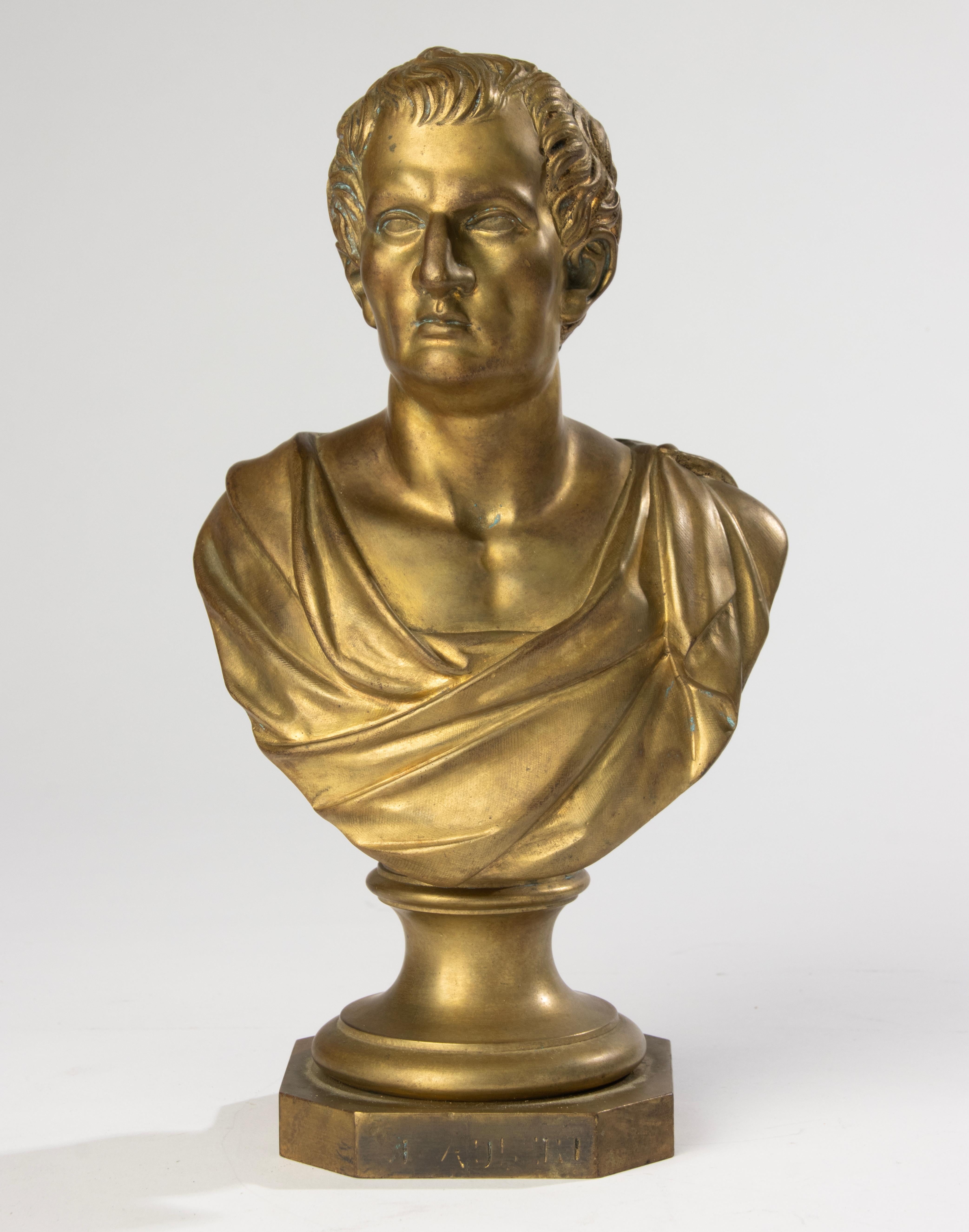 19. Jahrhundert Büste - F. Aulde - Vergoldete Bronze - César (Klassisch-römisch) im Angebot