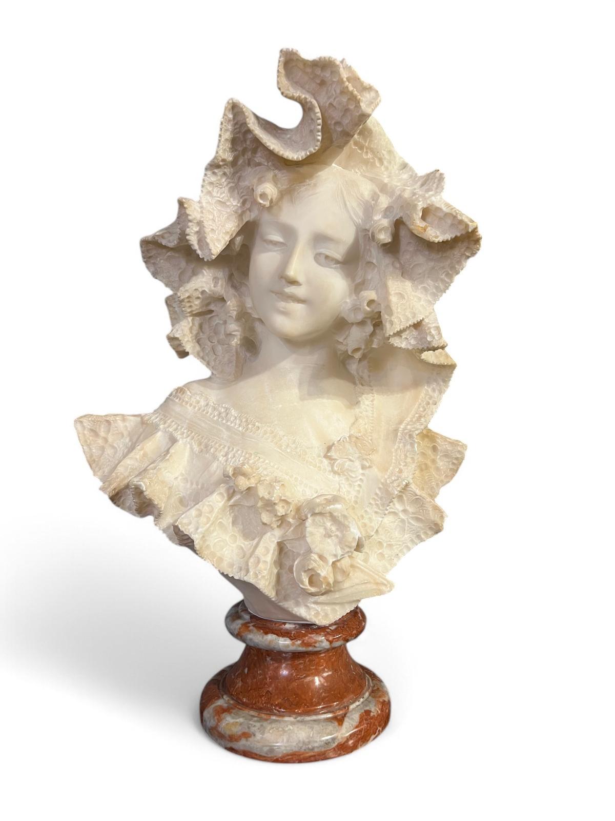 19th Century Bust of a Young Lady in White Marble by Flli Romanelli For Sale 8