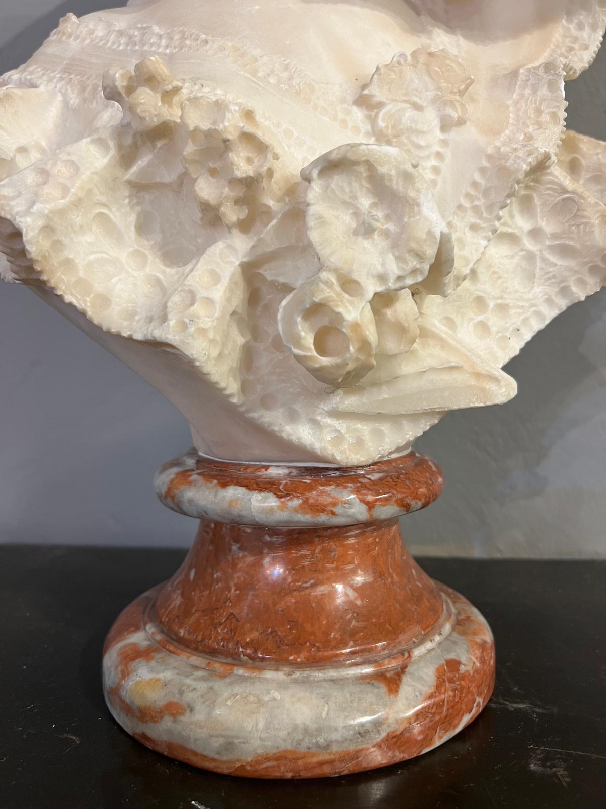 Italian 19th Century Bust of a Young Lady in White Marble by Flli Romanelli For Sale