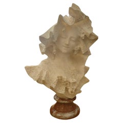 19th Century Bust of a Young Lady in White Marble by Flli Romanelli