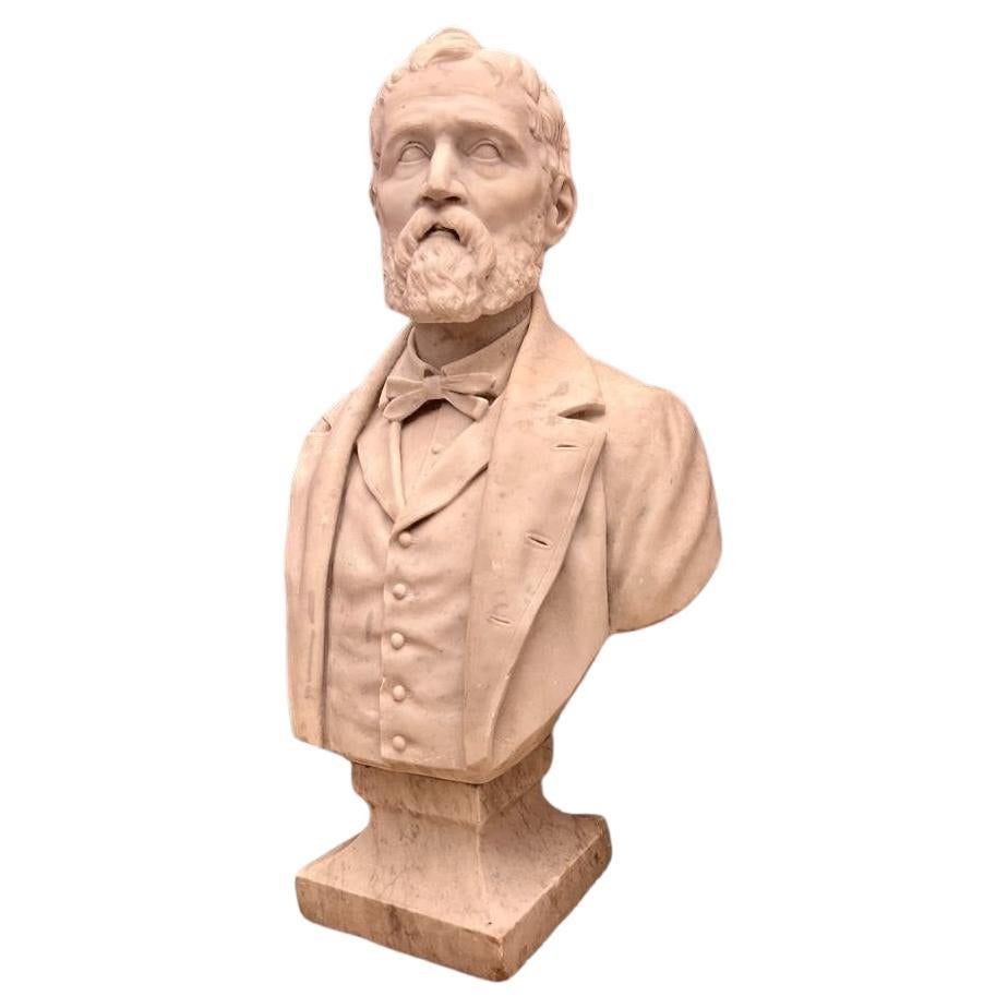 19th Century Bust of an Aristocrat in Marble by Joseph Vallet (1841-1920)  For Sale