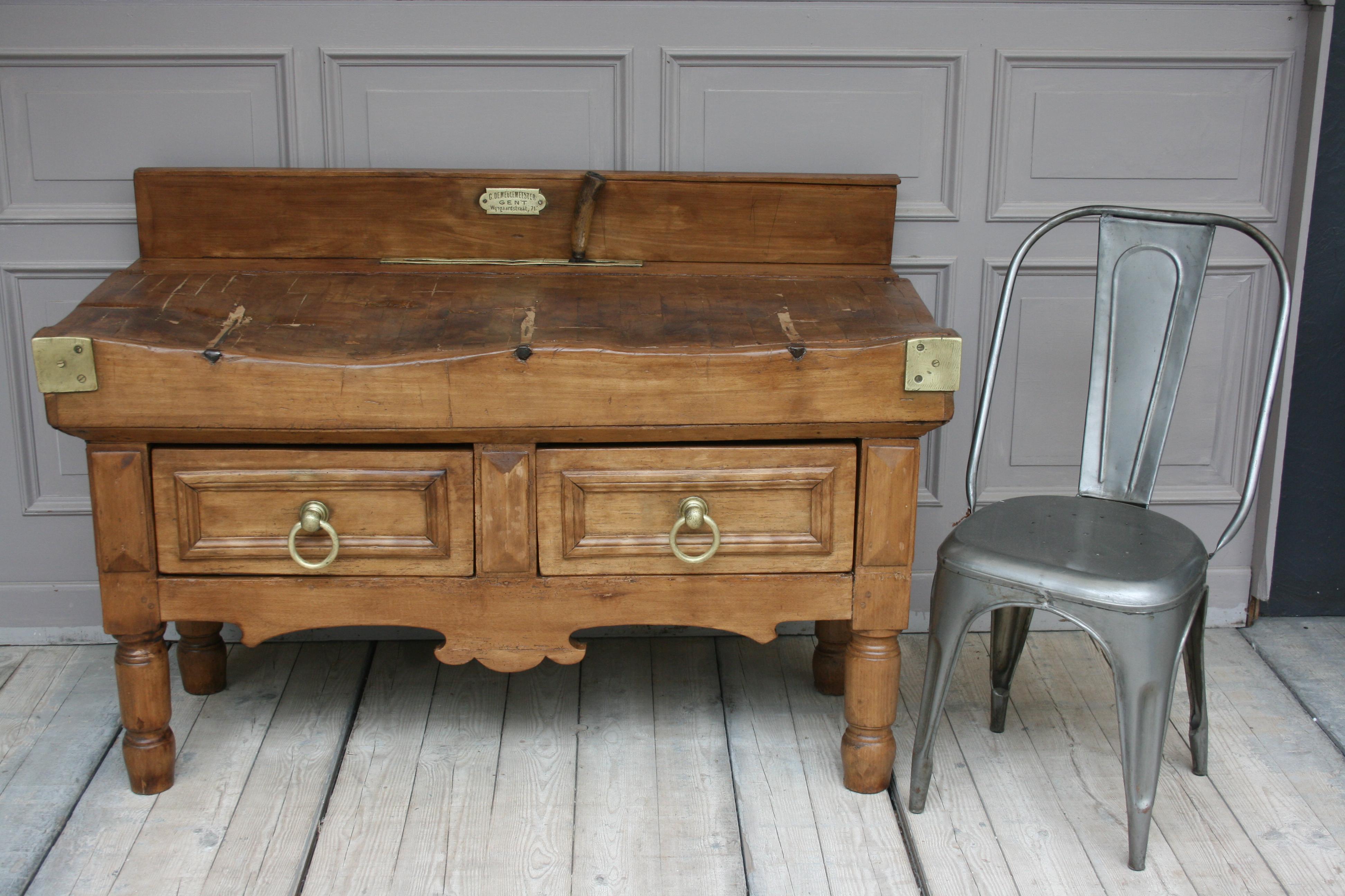 Country 19th Century Butcher Block Table from Belgium