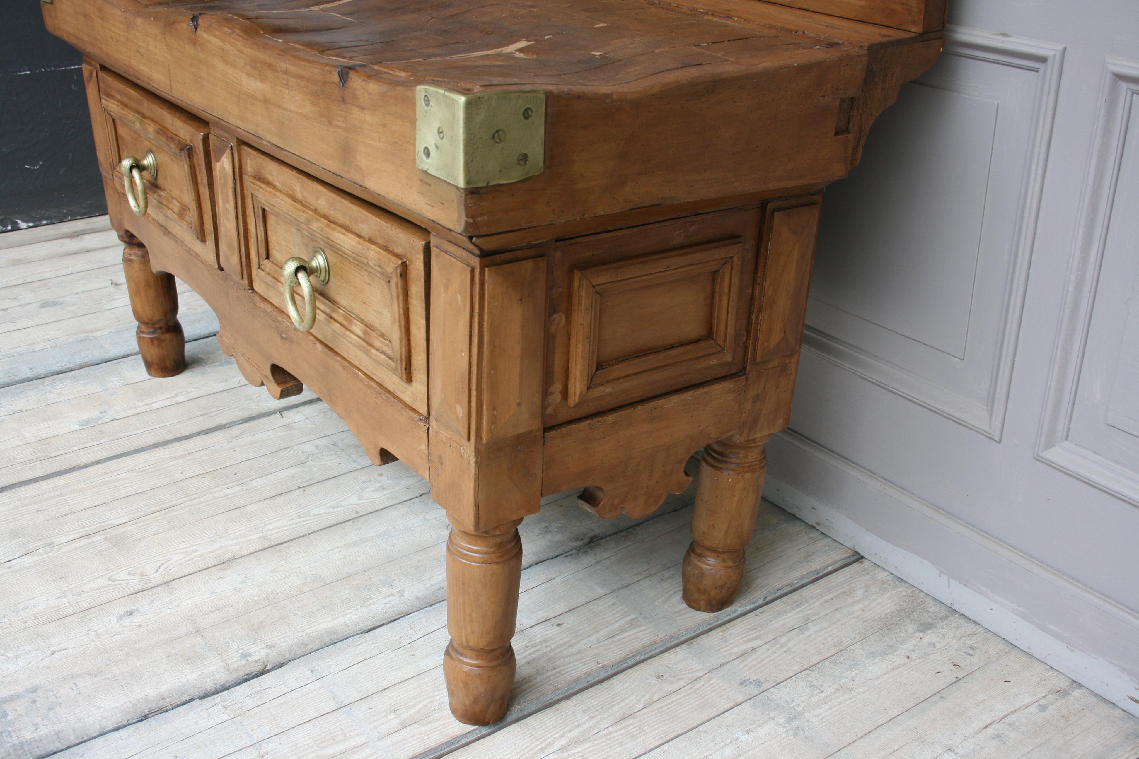 Brass 19th Century Butcher Block Table from Belgium