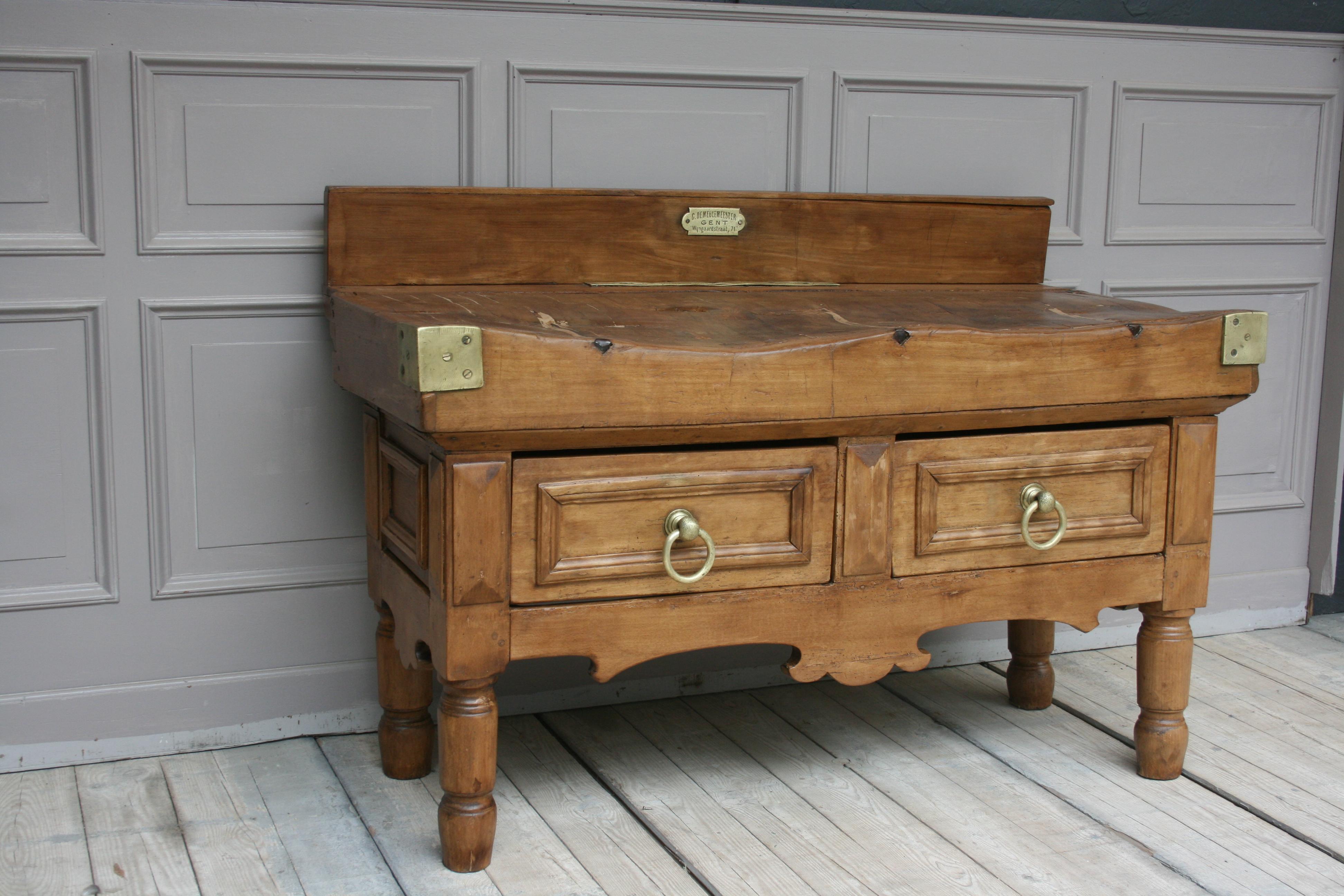 19th Century Butcher Block Table from Belgium 3