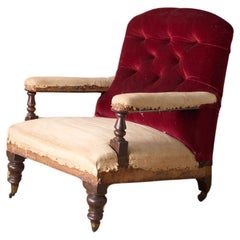 Antique 19th century buttoned back open armchair