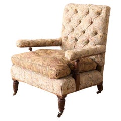19th century buttoned square back open armchair