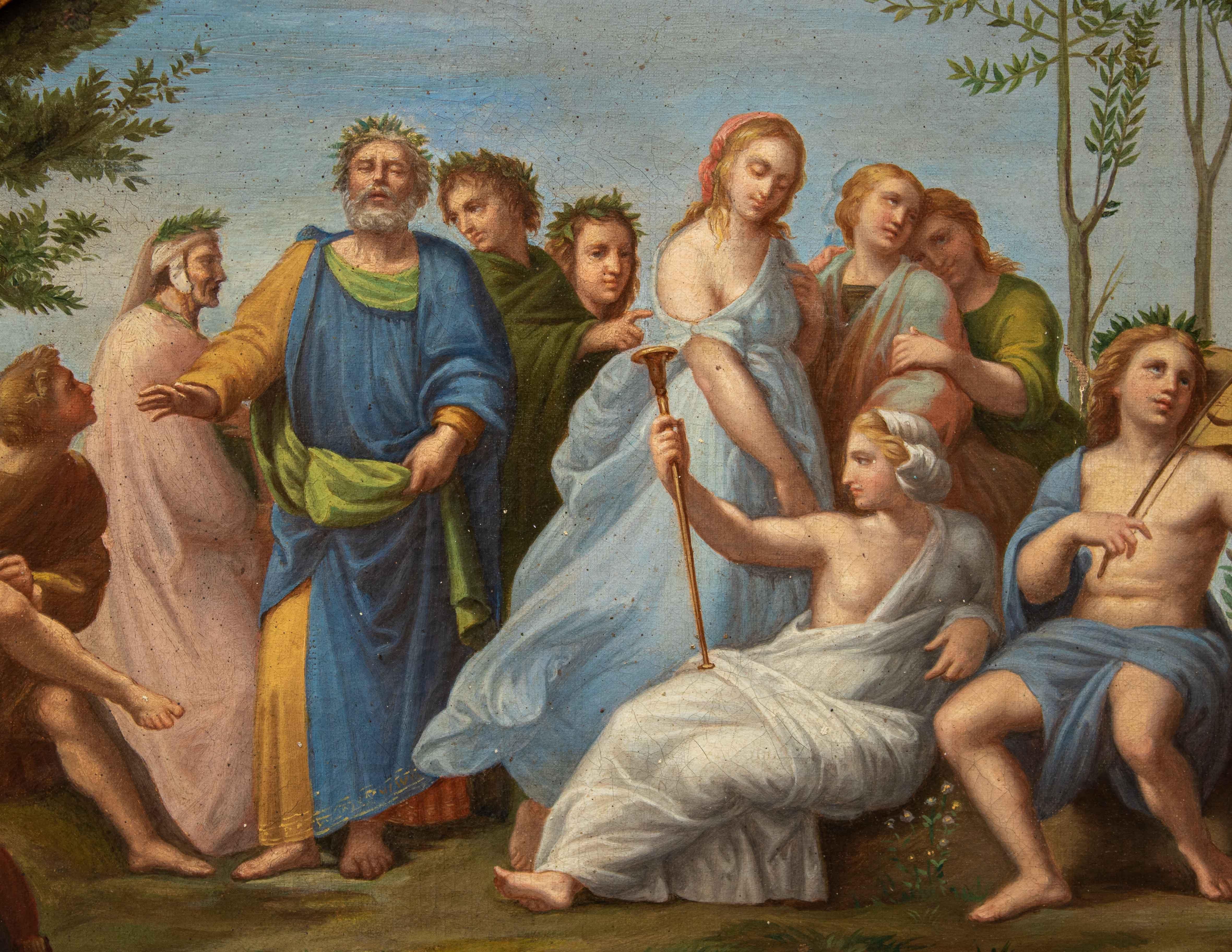 Italian 19th Century, by Raffaello Sanzio Painting Parnassus Oil Canvas