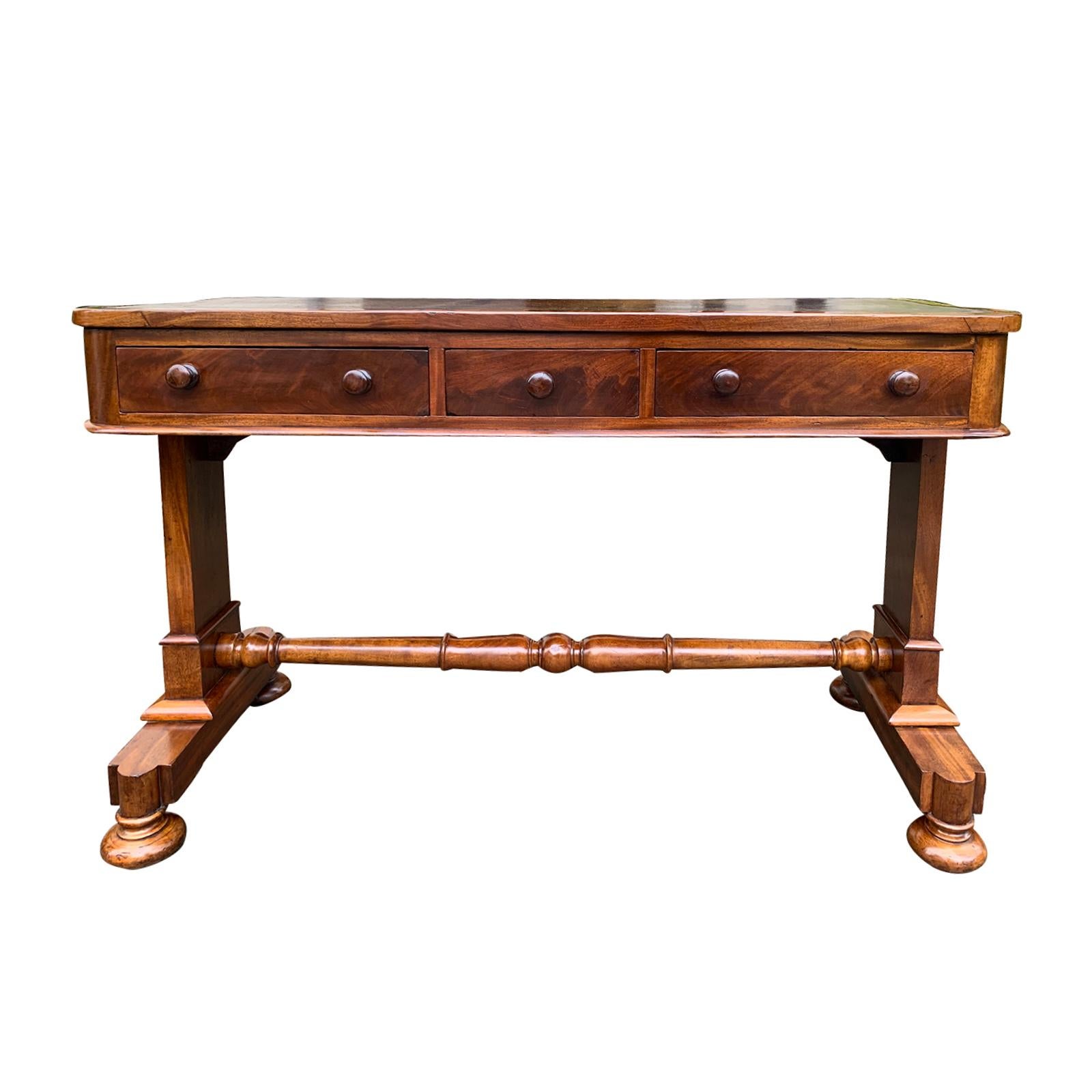 19th Century William IV Library Table or Desk with Leather Top, circa 1840s For Sale
