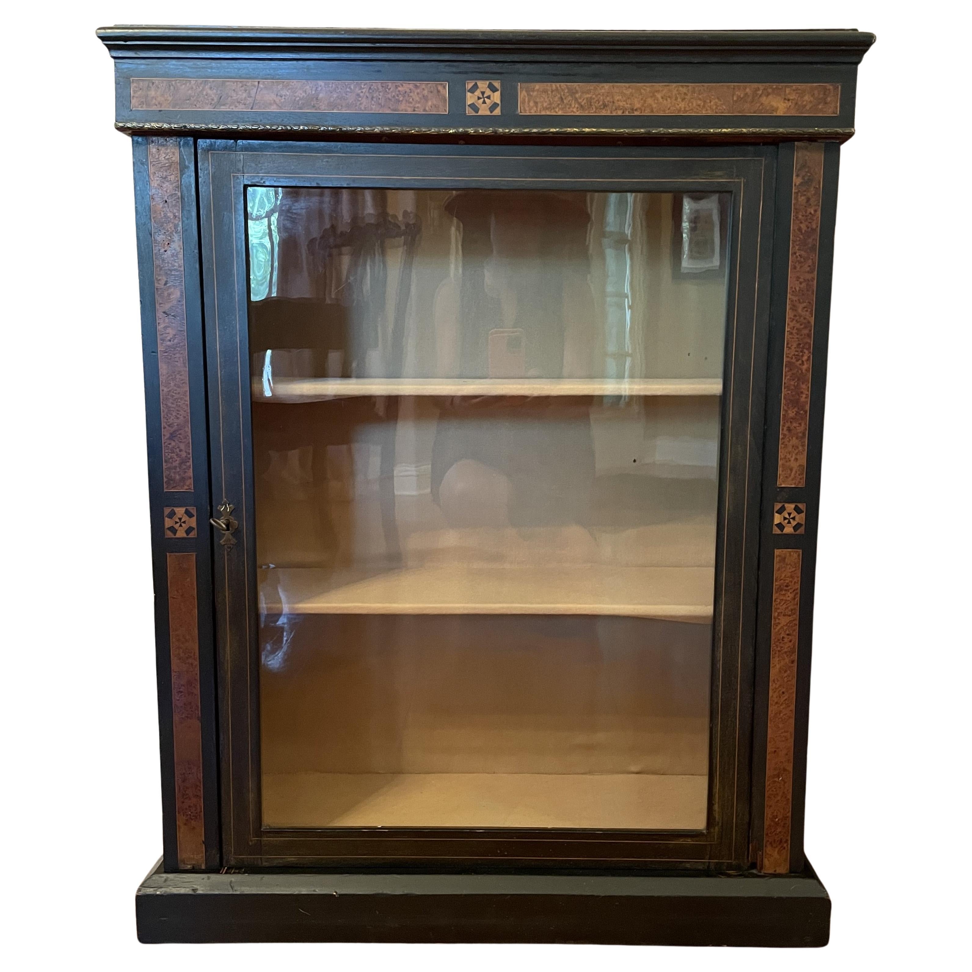 19th Century Cabinet with Glass Door and Iron Key, Rustic Biedermeier