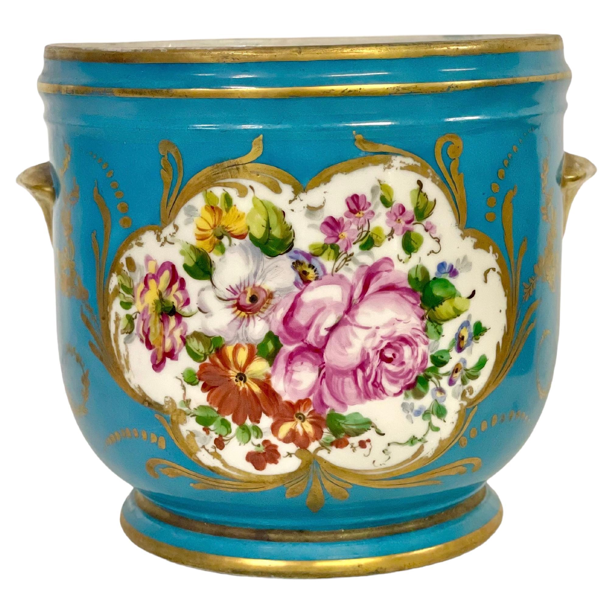 19th Century Limoges Porcelain Cache Pot in a Sèvres Style For Sale
