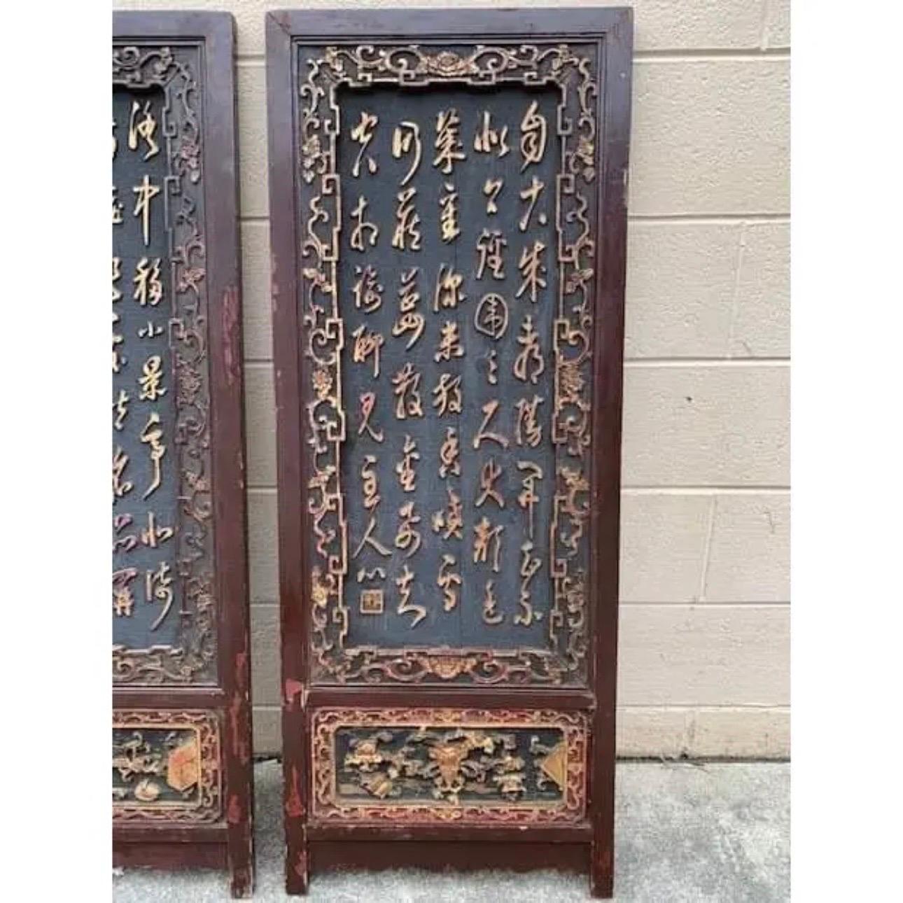Chinese 19th Century Calligraphy Panels - A Pair For Sale