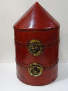 19th Century Cambodian Campaing Papier Mâché Red Lacquered Box