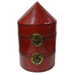 19th Century Cambodian Campaing Papier Mâché Red Lacquered Box