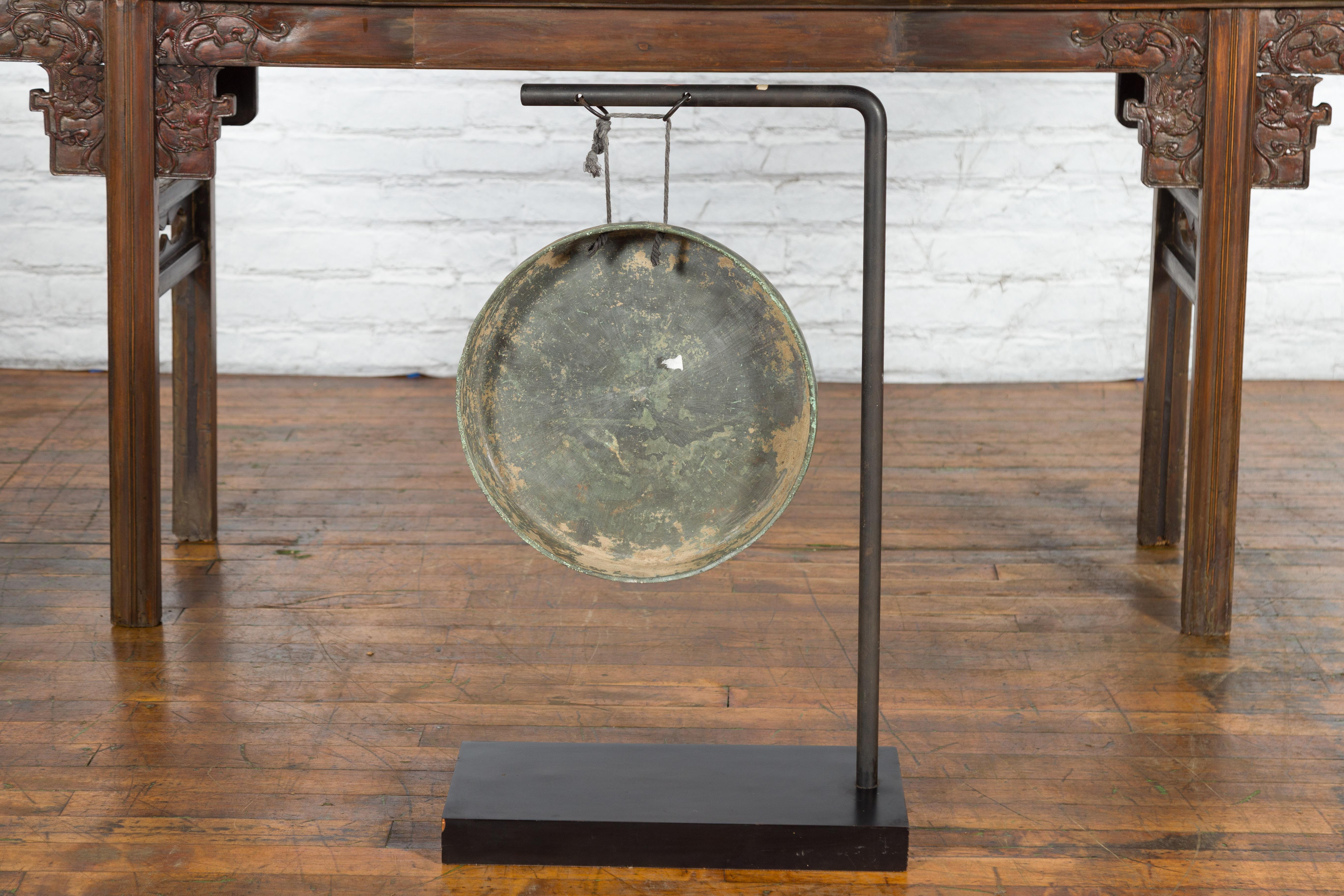 19th Century Cambodian or Thai Bronze Gong Mounted on Custom Made Base For Sale 6