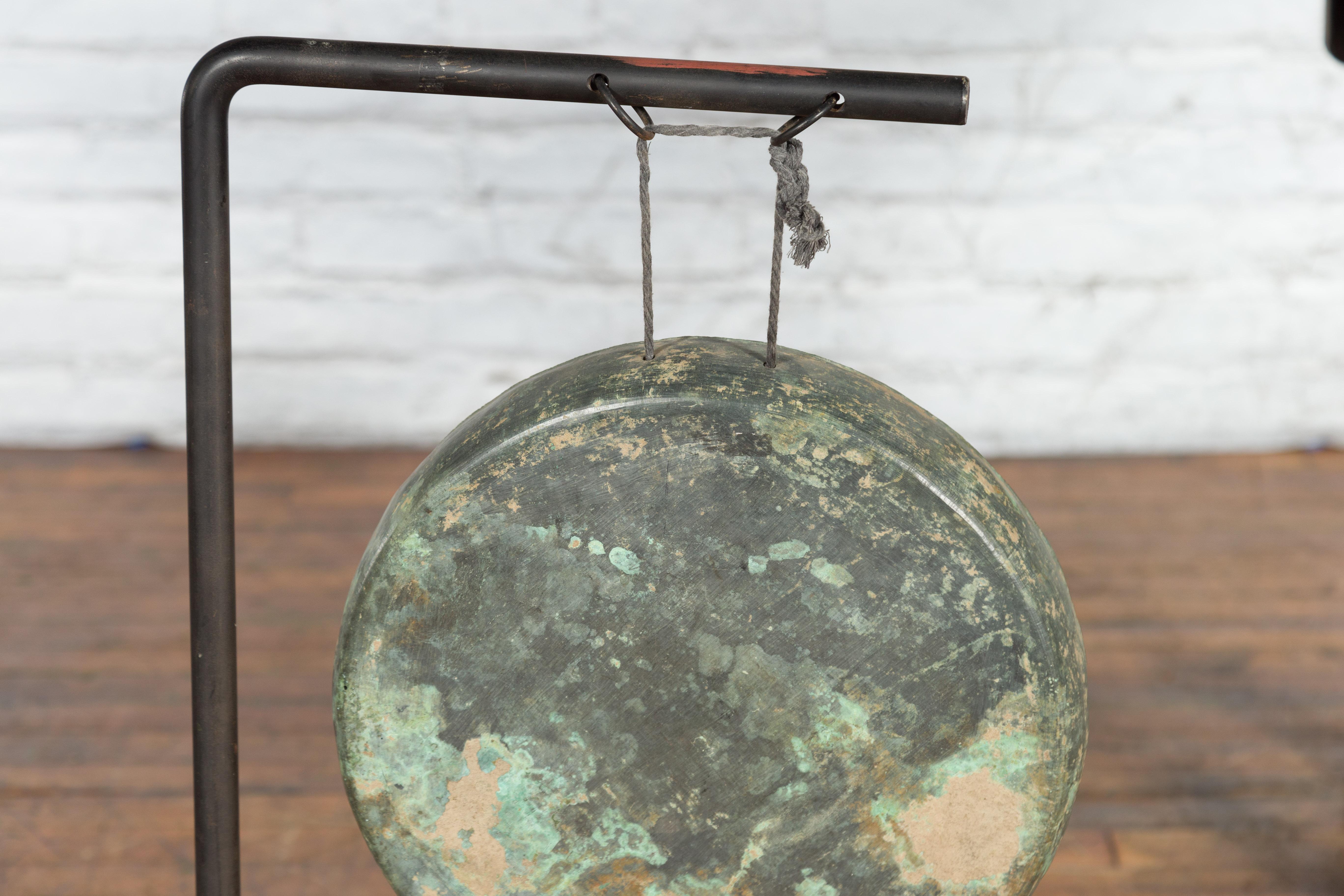 19th Century Cambodian or Thai Bronze Gong Mounted on Custom Made Base In Good Condition For Sale In Yonkers, NY