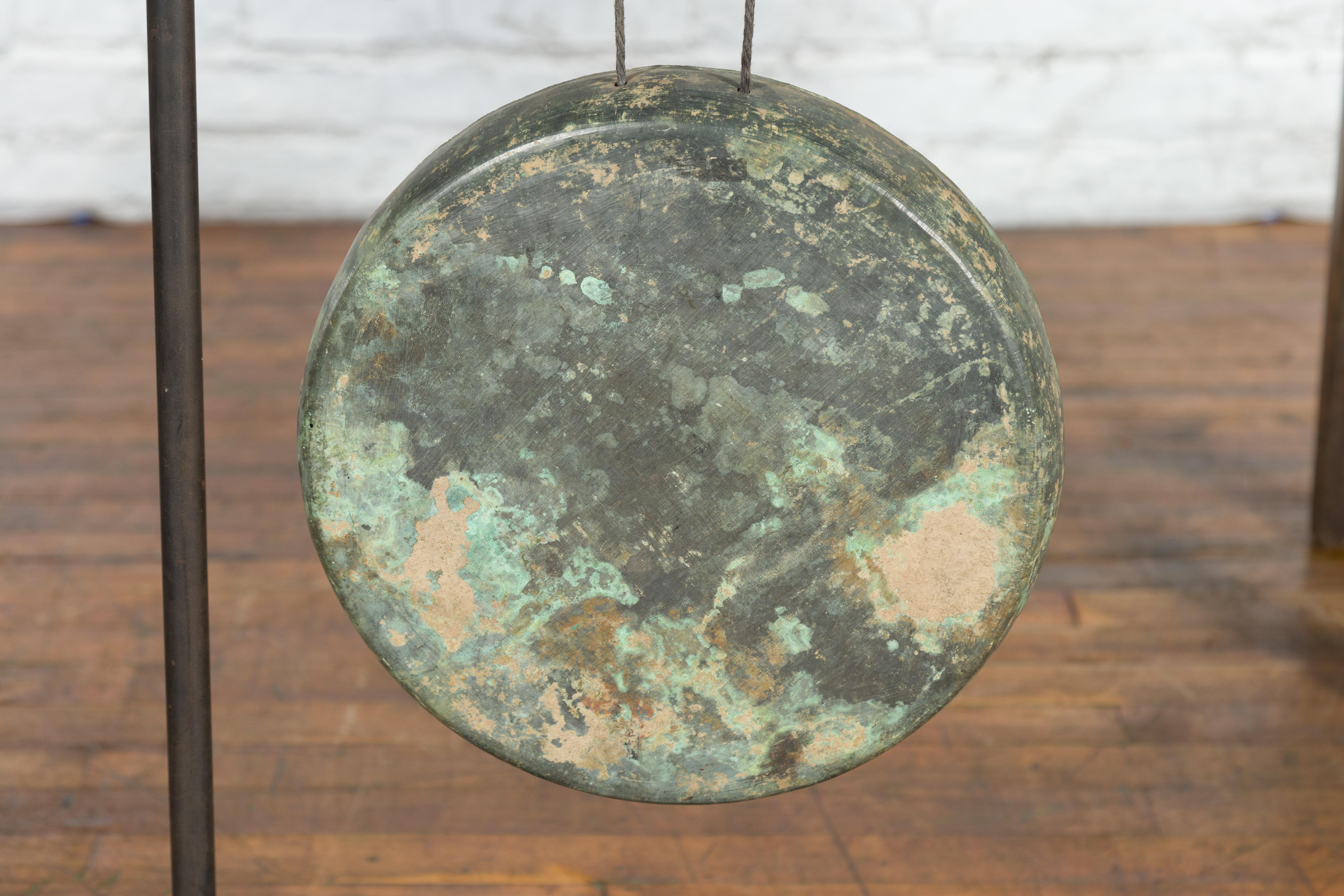 Wood 19th Century Cambodian or Thai Bronze Gong Mounted on Custom Made Base For Sale