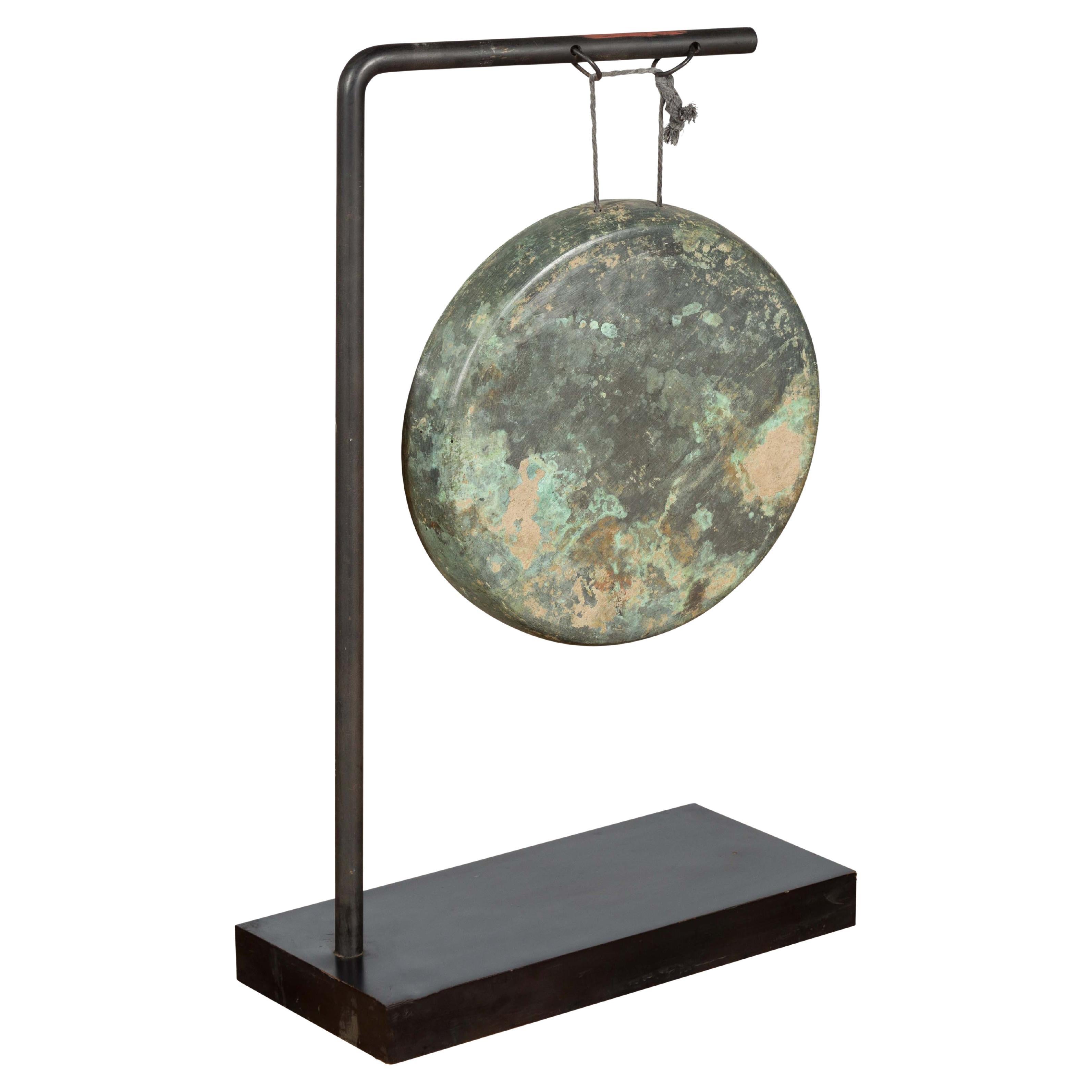 19th Century Cambodian or Thai Bronze Gong Mounted on Custom Made Base For Sale