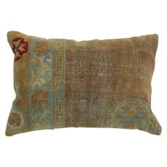 19th Century Camel Soft Blue Chinese Wool Oriental Rug Pillow