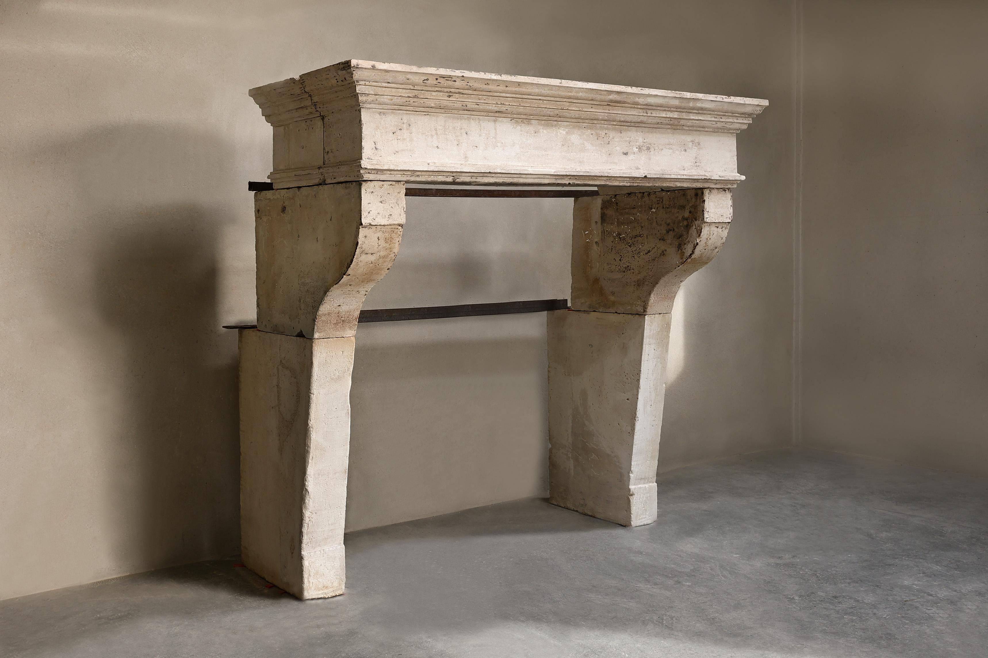 19th century Campagnarde style antique fireplace of French limestone 6