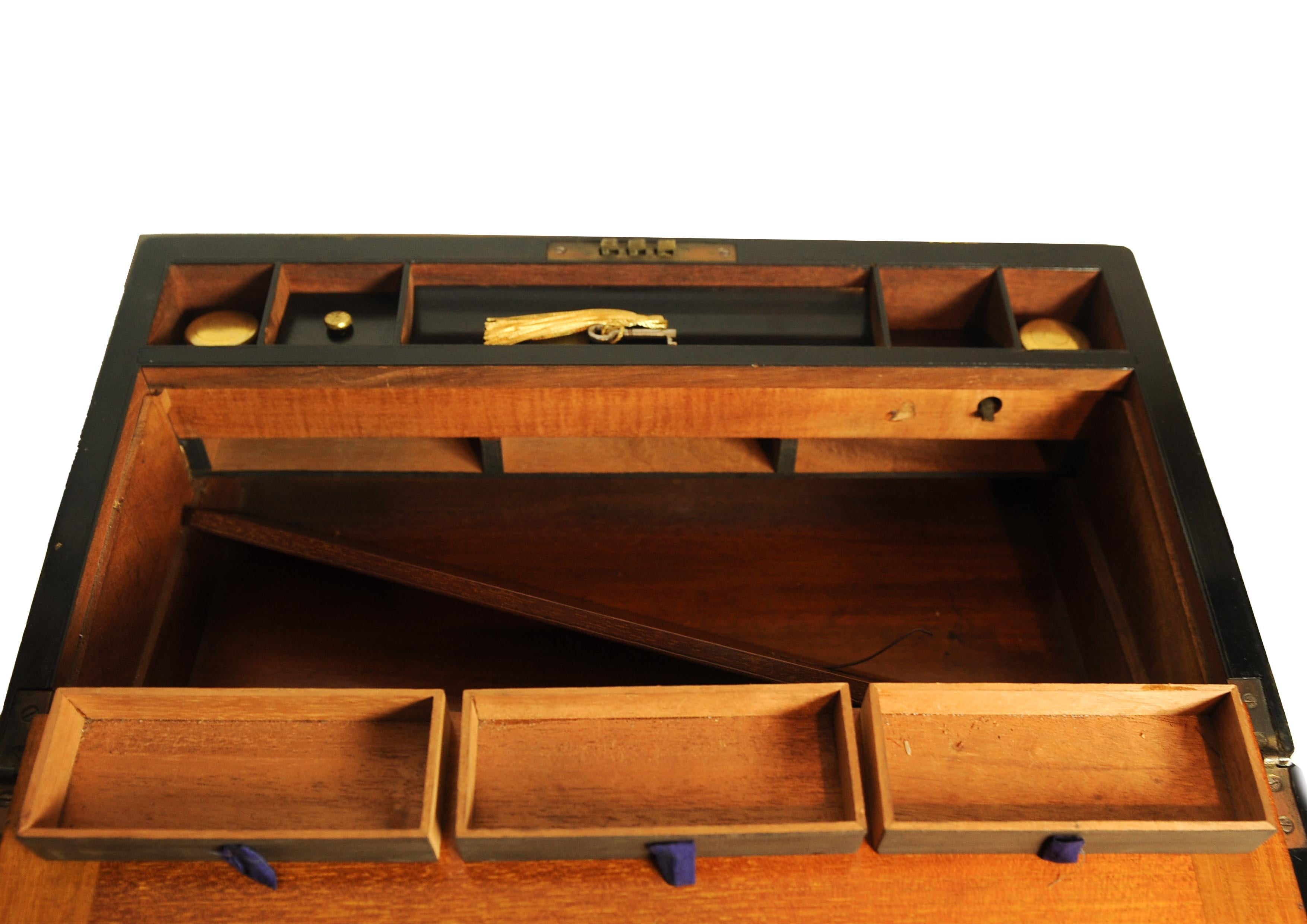 Victorian Campaign Brass Bound Coromandel Writing Slope With Secret Compartment For Sale 8