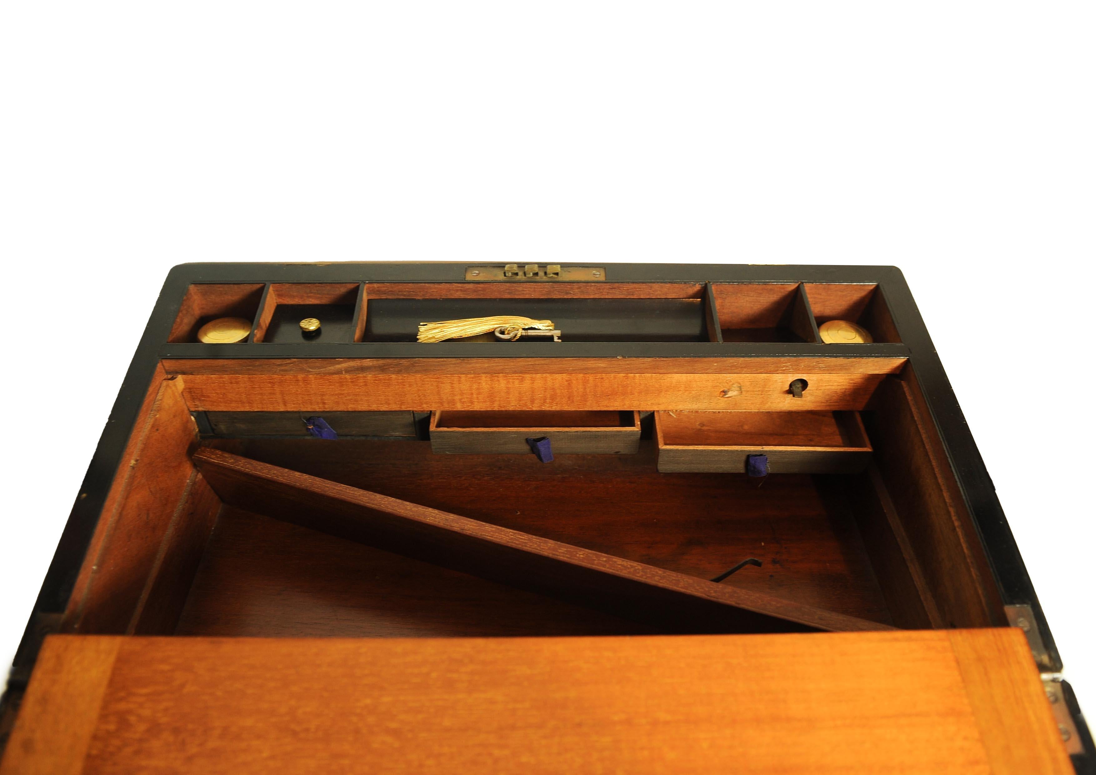 Victorian Campaign Brass Bound Coromandel Writing Slope With Secret Compartment For Sale 9