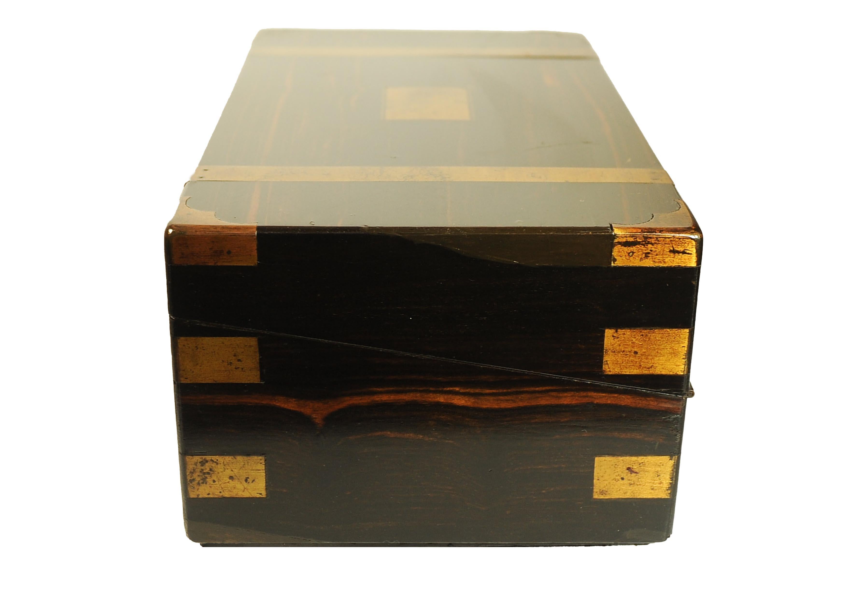 Victorian Campaign Brass Bound Coromandel Writing Slope With Secret Compartment For Sale 1