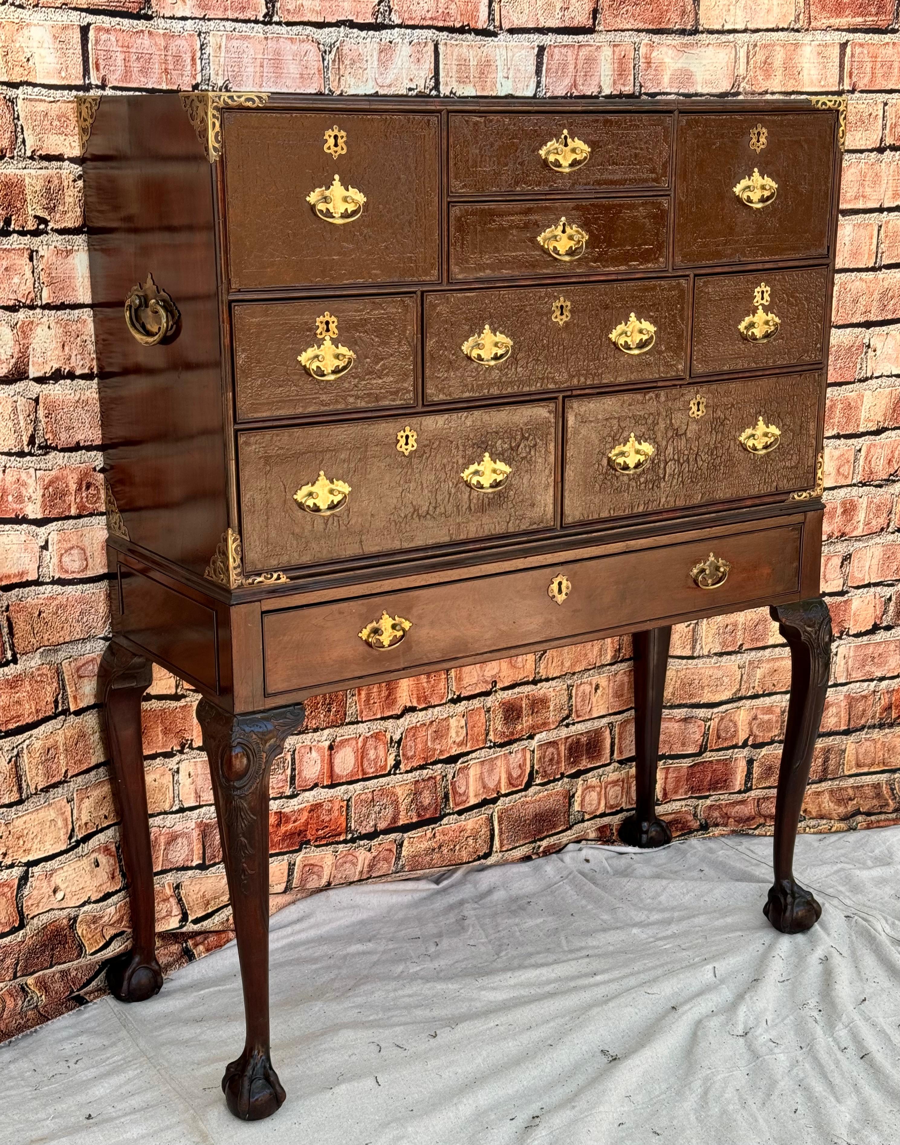 English 19th Century Campaign Desk Cabinet on Stand For Sale