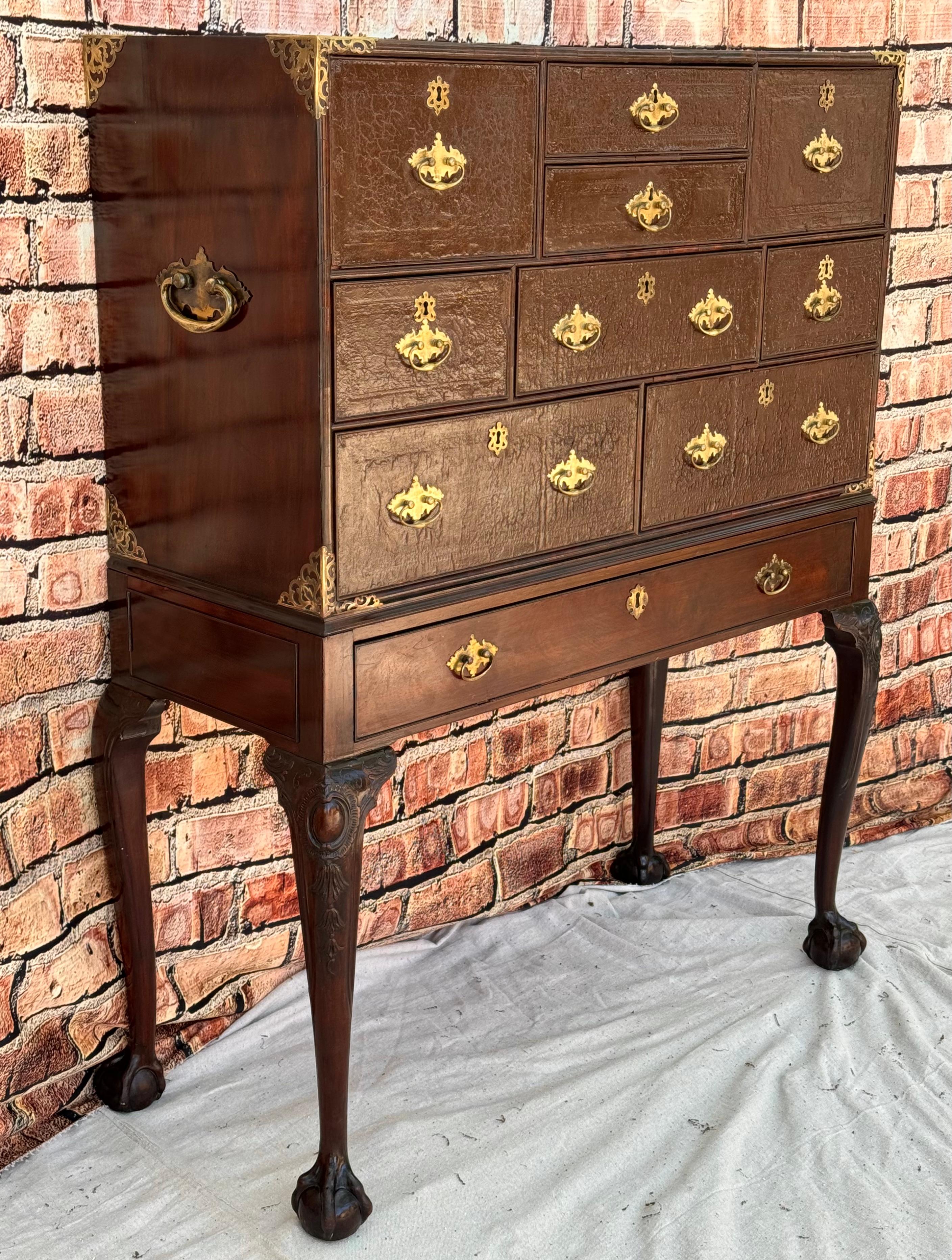 19th Century Campaign Desk Cabinet on Stand In Good Condition For Sale In Bradenton, FL