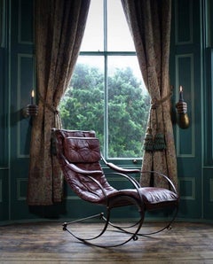19th Century Campaign Ox Blood Leather Rocking Chair R.W. Winfield