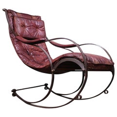 19th Century Campaign Ox Blood Leather Rocking Chair R.W. Winfield