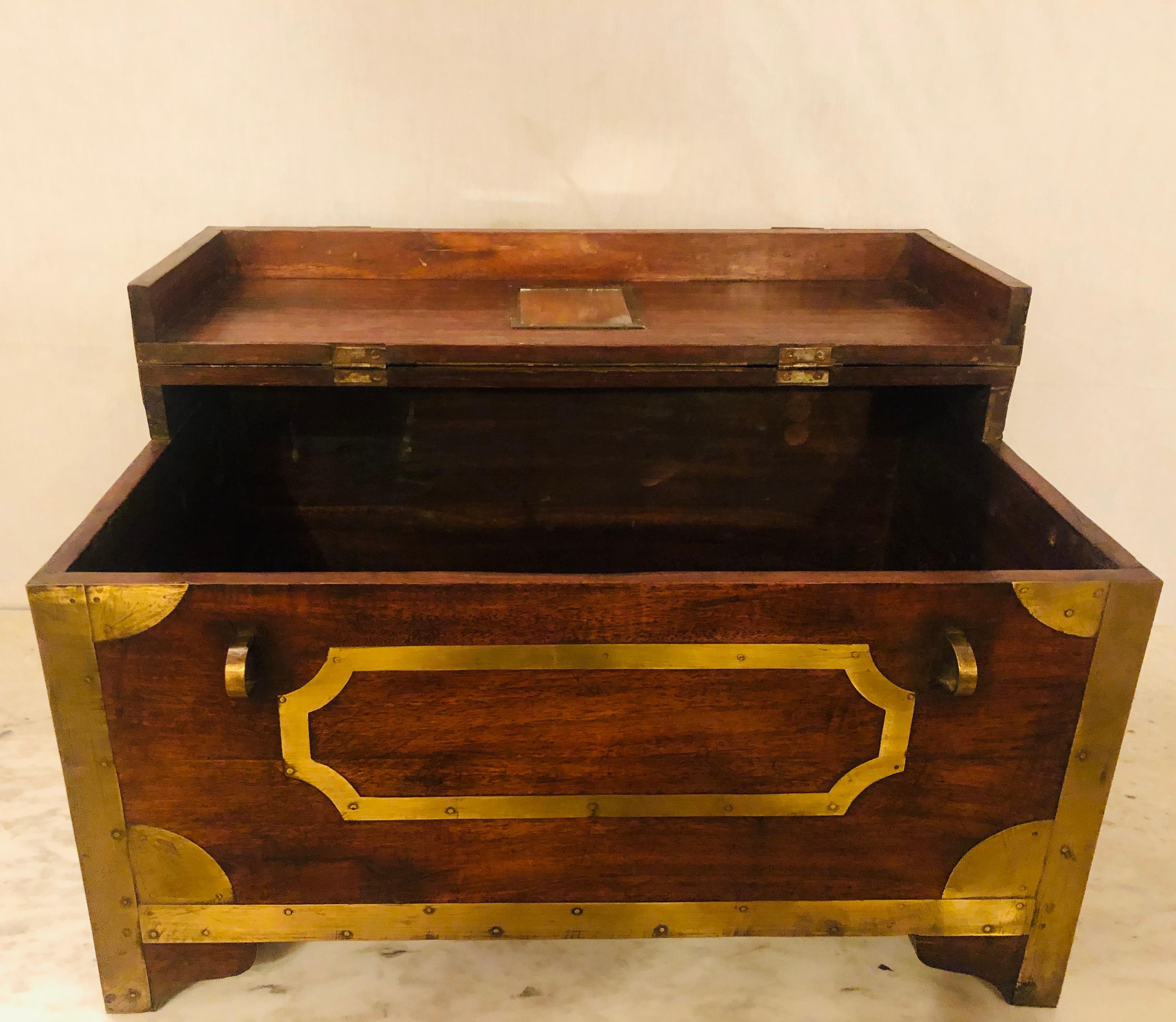 19th Century Campaign Vanity Dressing or Jewelry Box with Boule Inlay For Sale 1