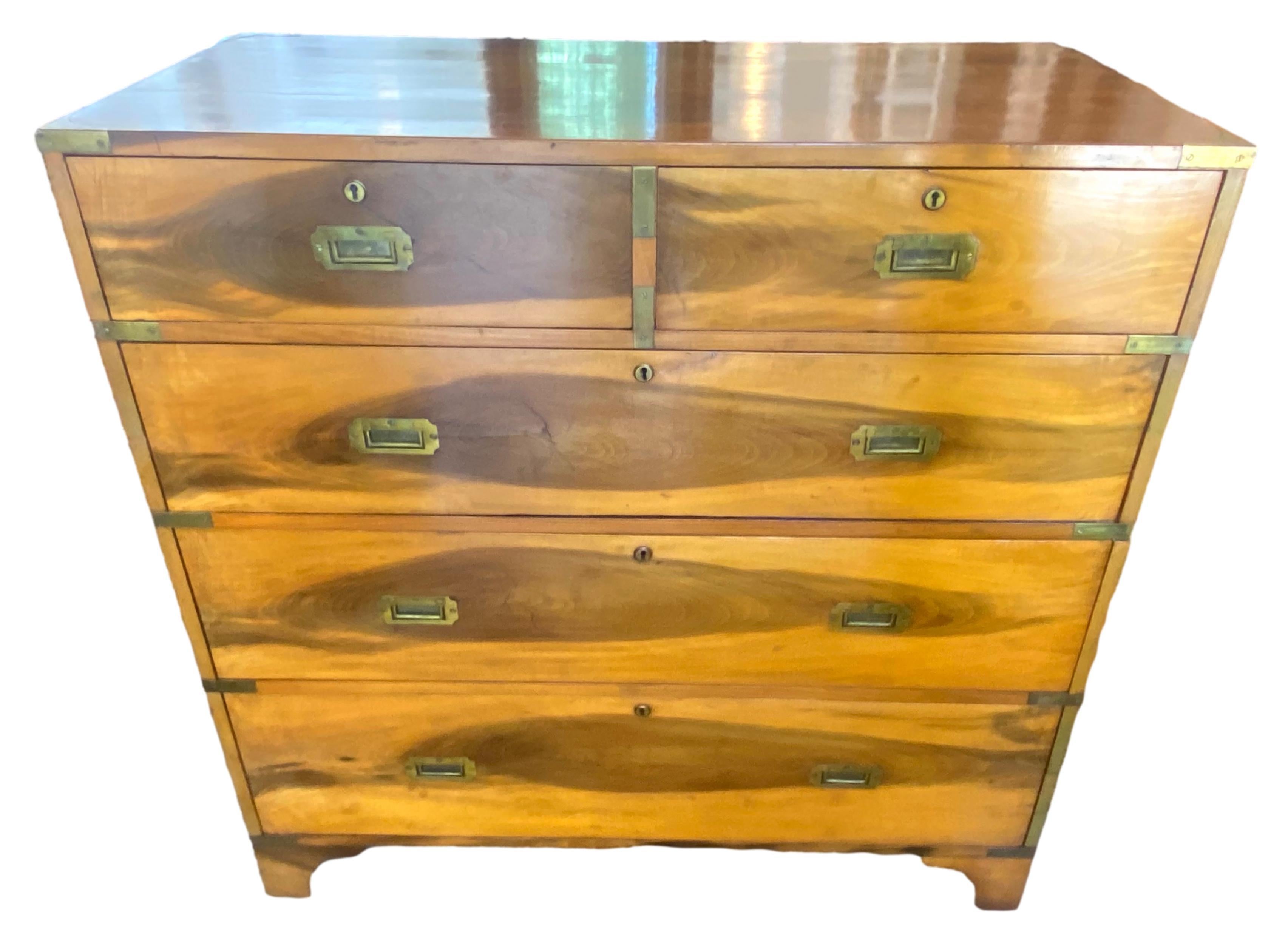 Two piece camphor wood 19th C. campaign chest.... lovely and very distinctive graining.... has original key.....