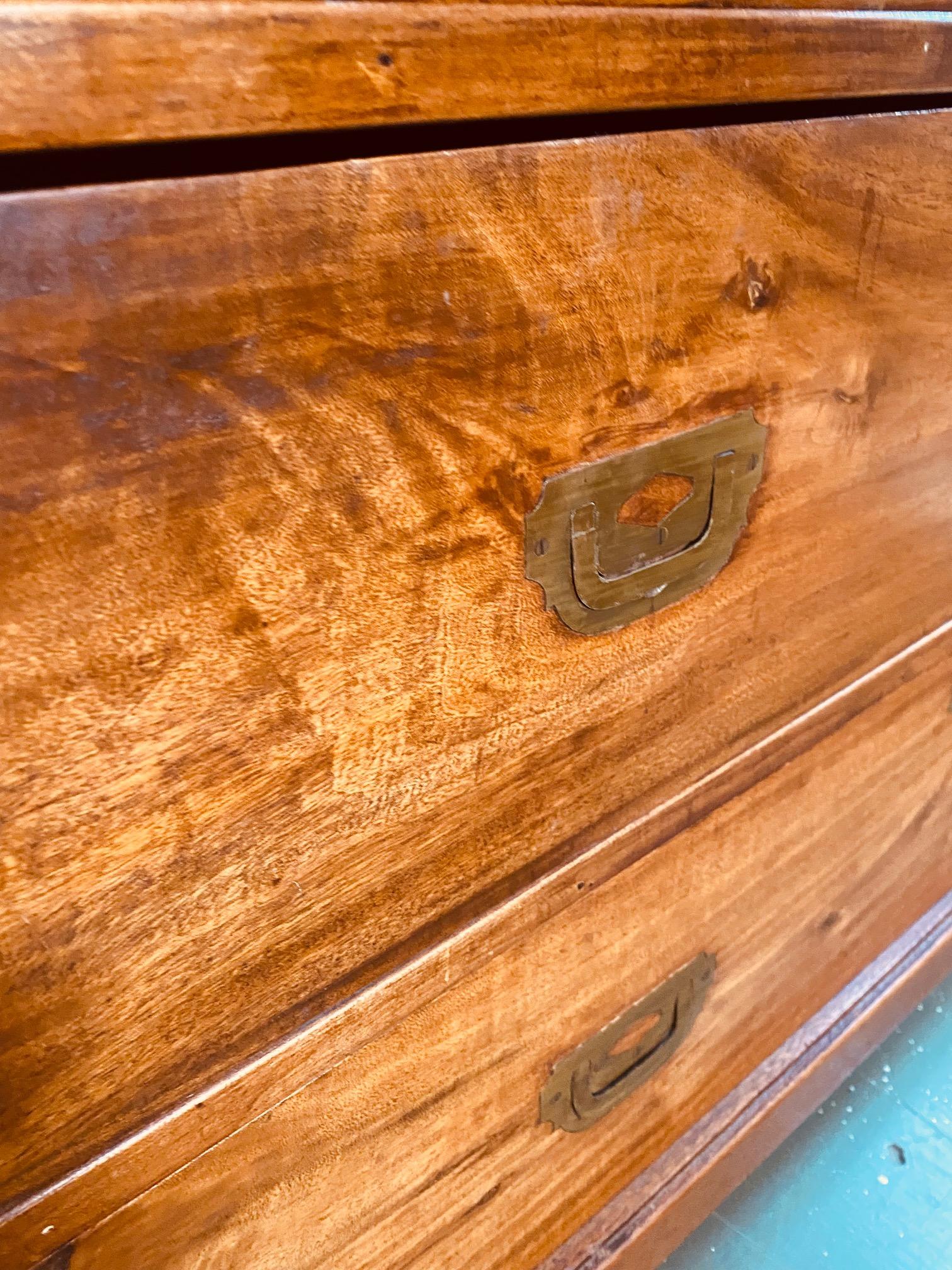 19th Century Camphor Wood Campaign Chest with Desk Drawer 6