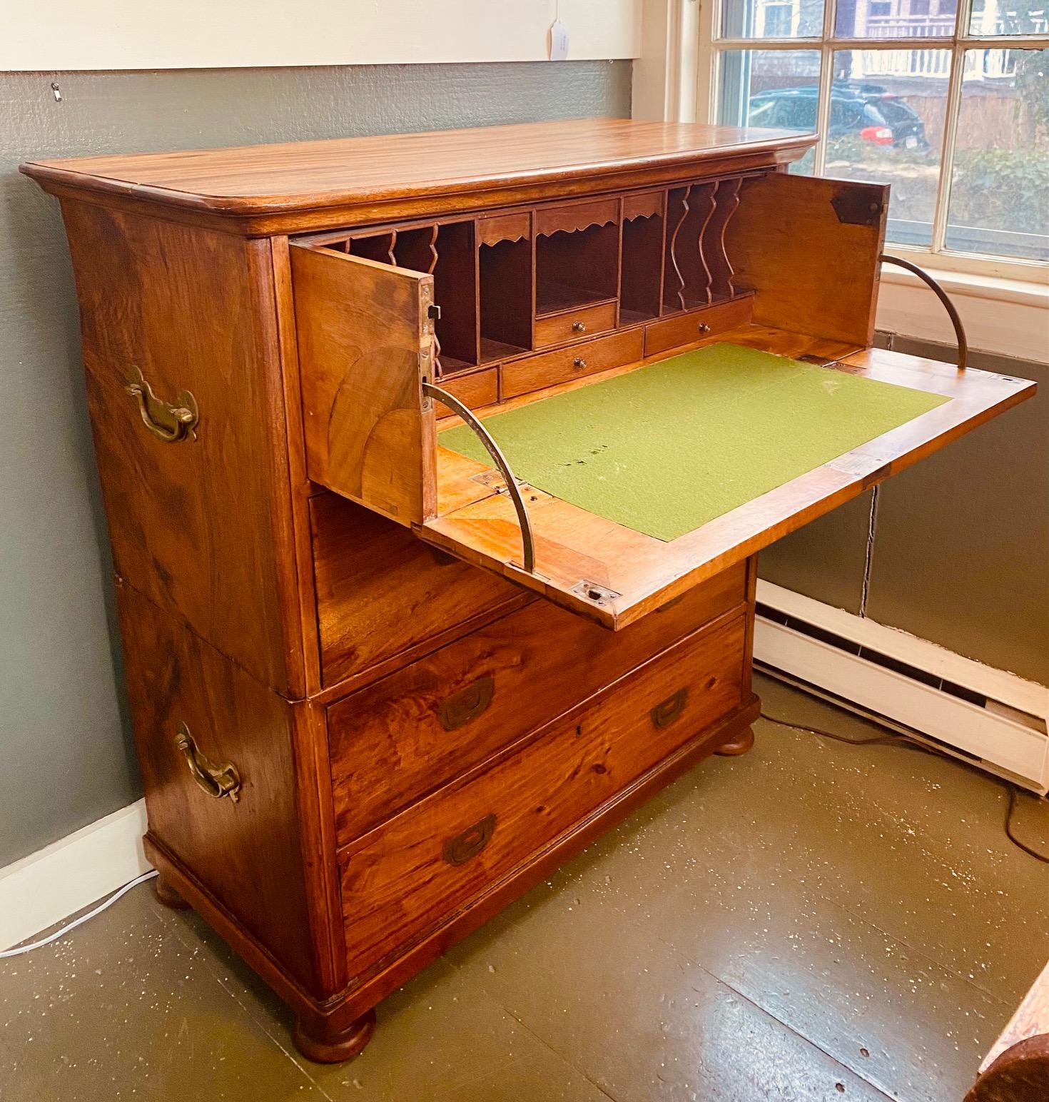 English 19th Century Camphor Wood Campaign Chest with Desk Drawer