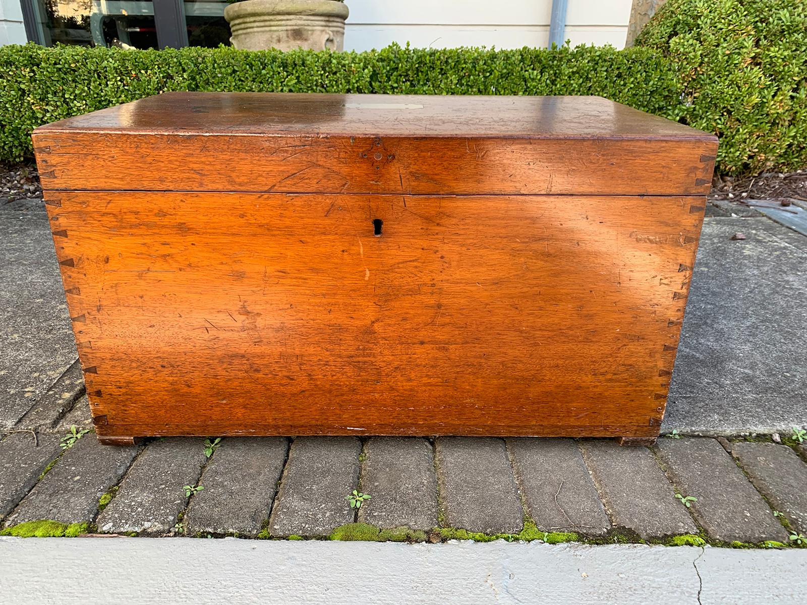 19th century camphor wood sea captain's trunk with tray insert.