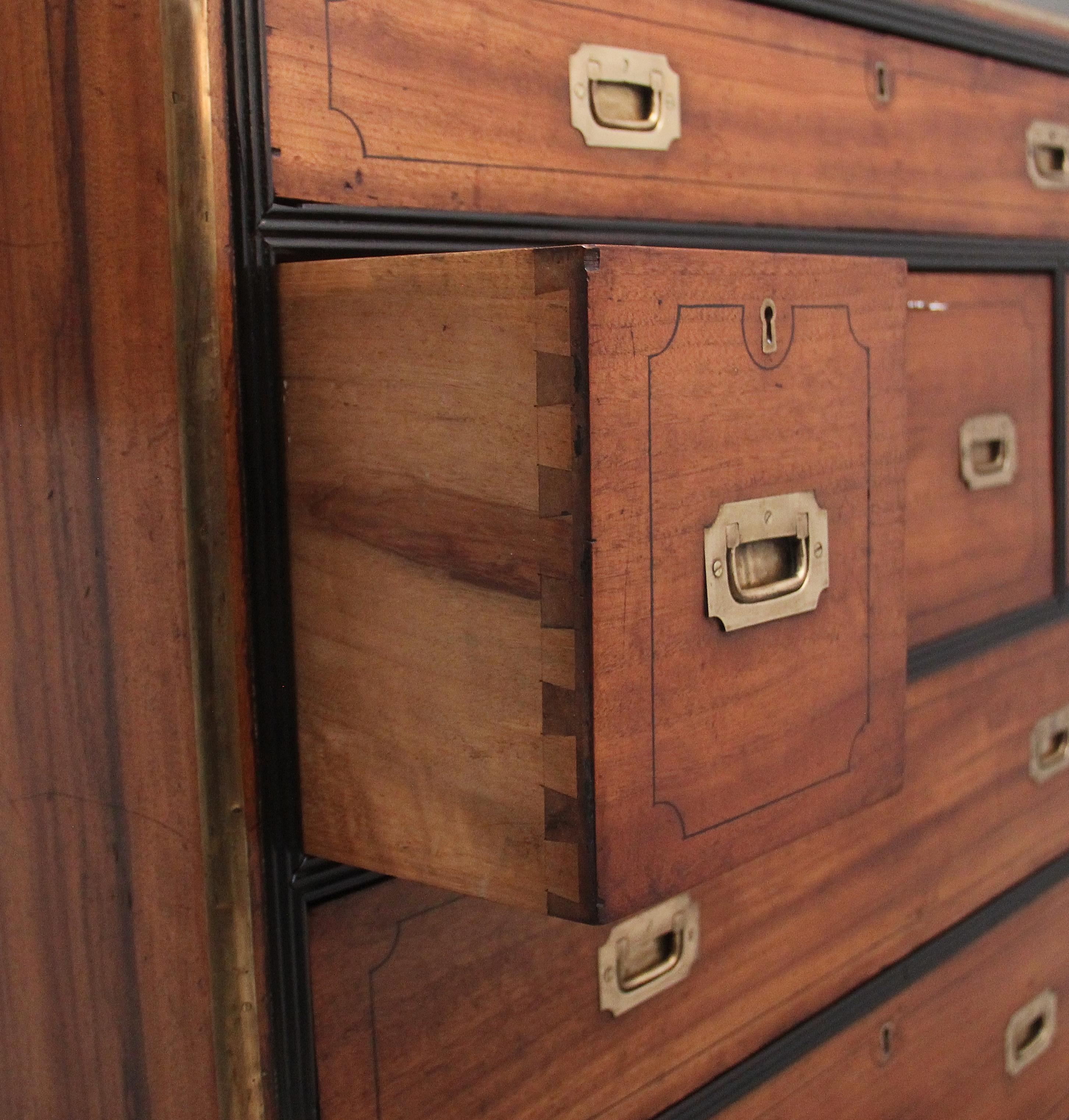 19th Century camphor wood secretaire military chest For Sale 4