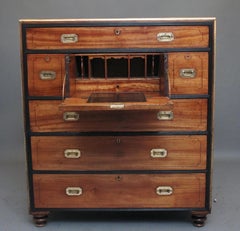 19th Century camphor wood secretaire military chest