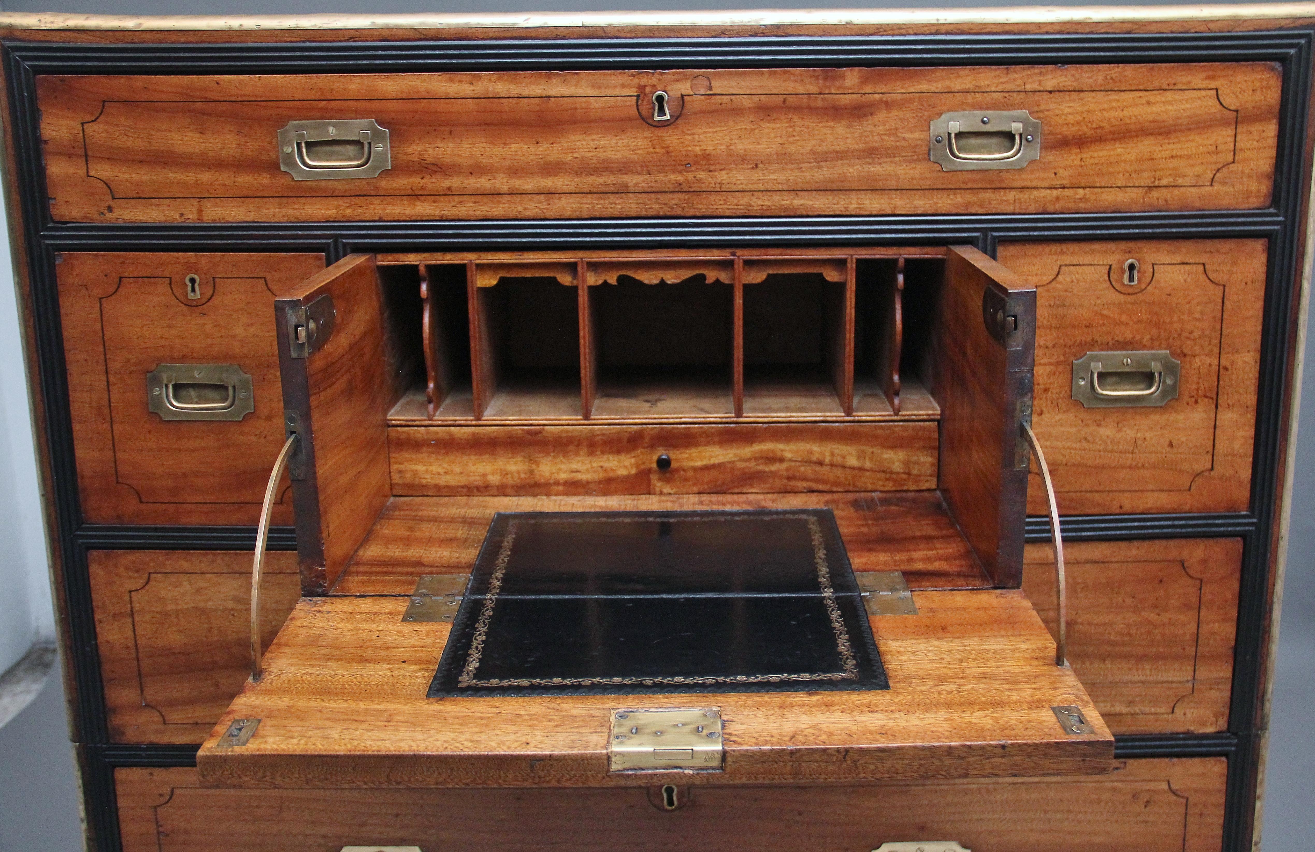 Chinese 19th Century camphor wood secretaire military chest For Sale