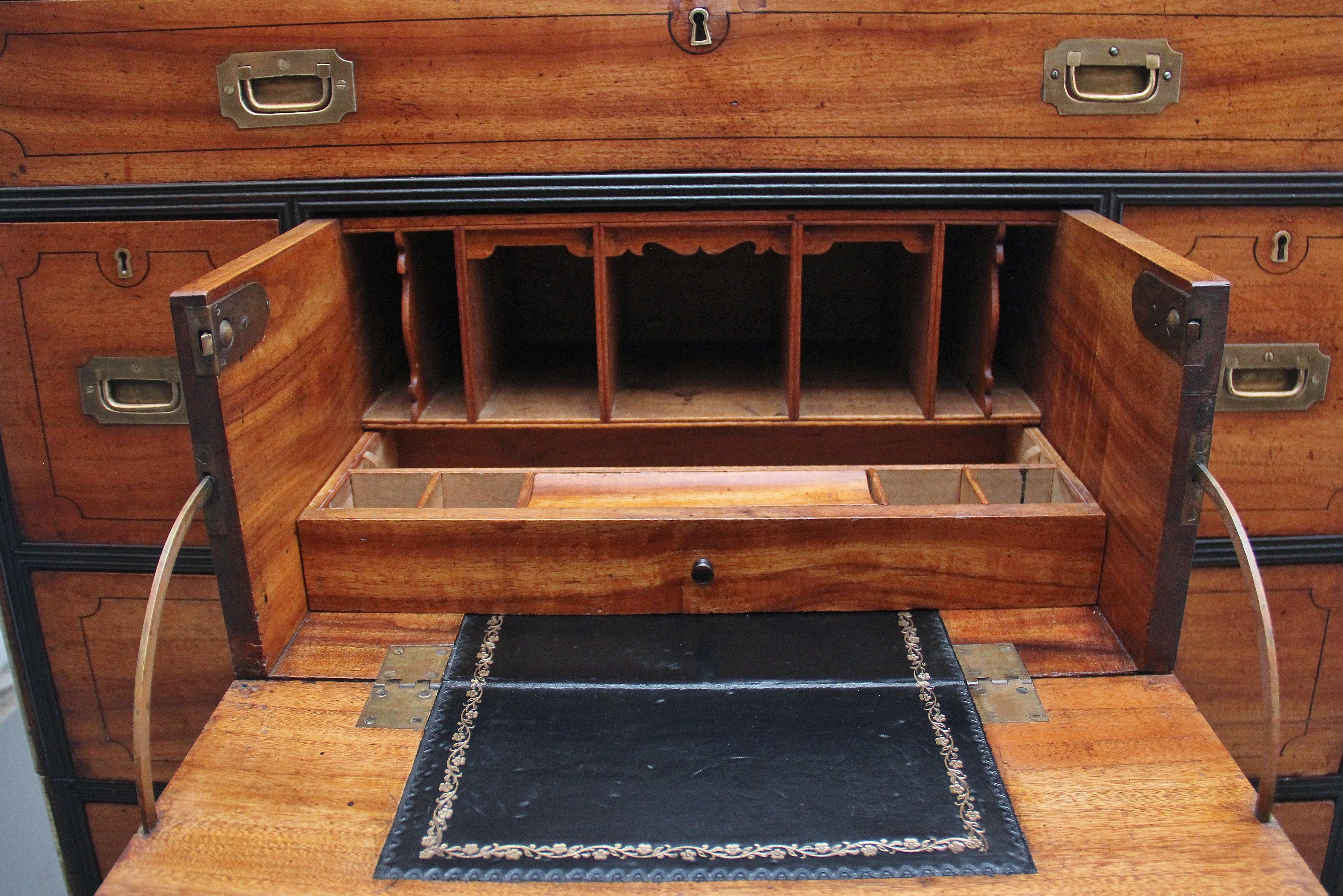 Mid-19th Century 19th Century camphor wood secretaire military chest For Sale