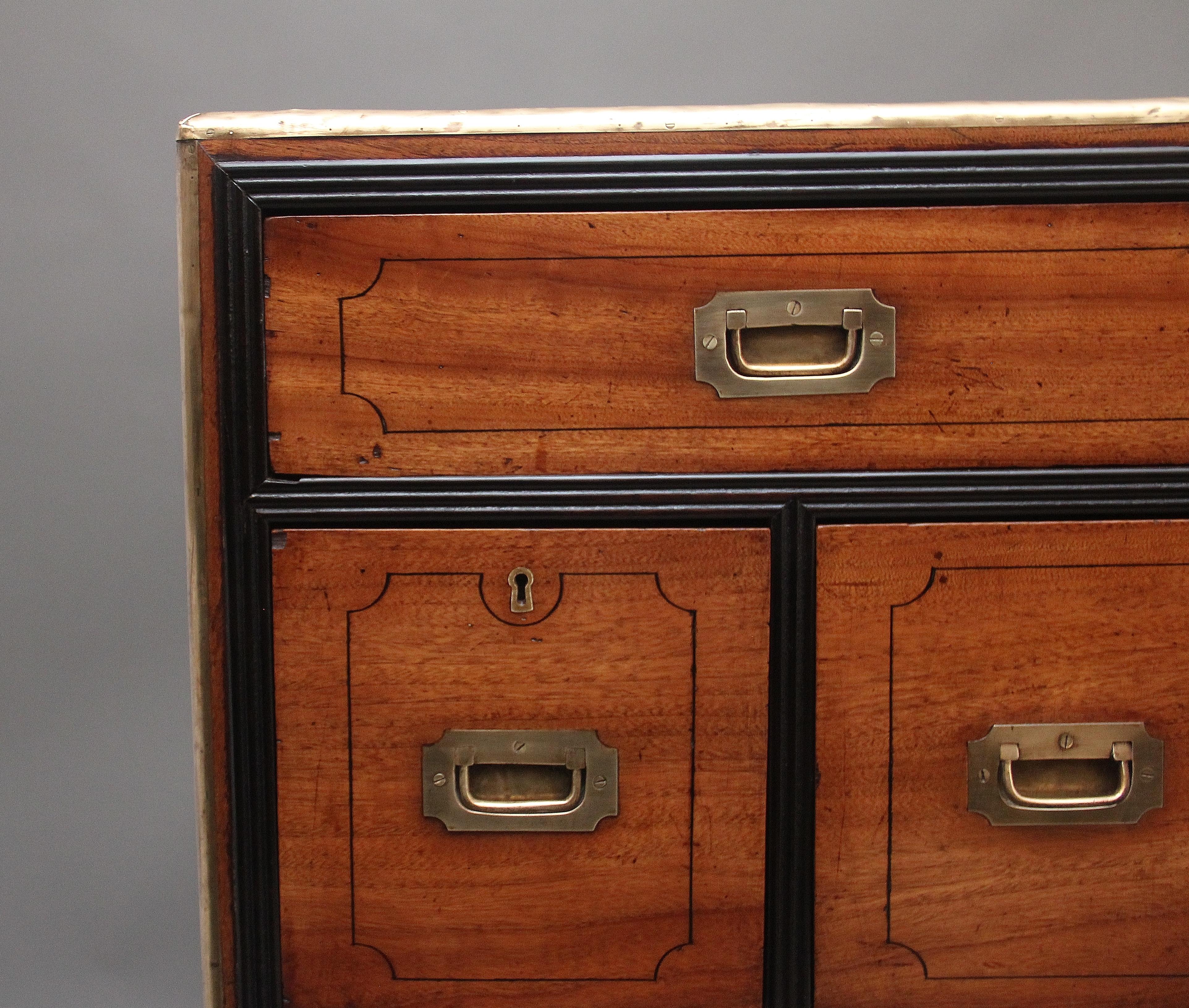 19th Century camphor wood secretaire military chest For Sale 1