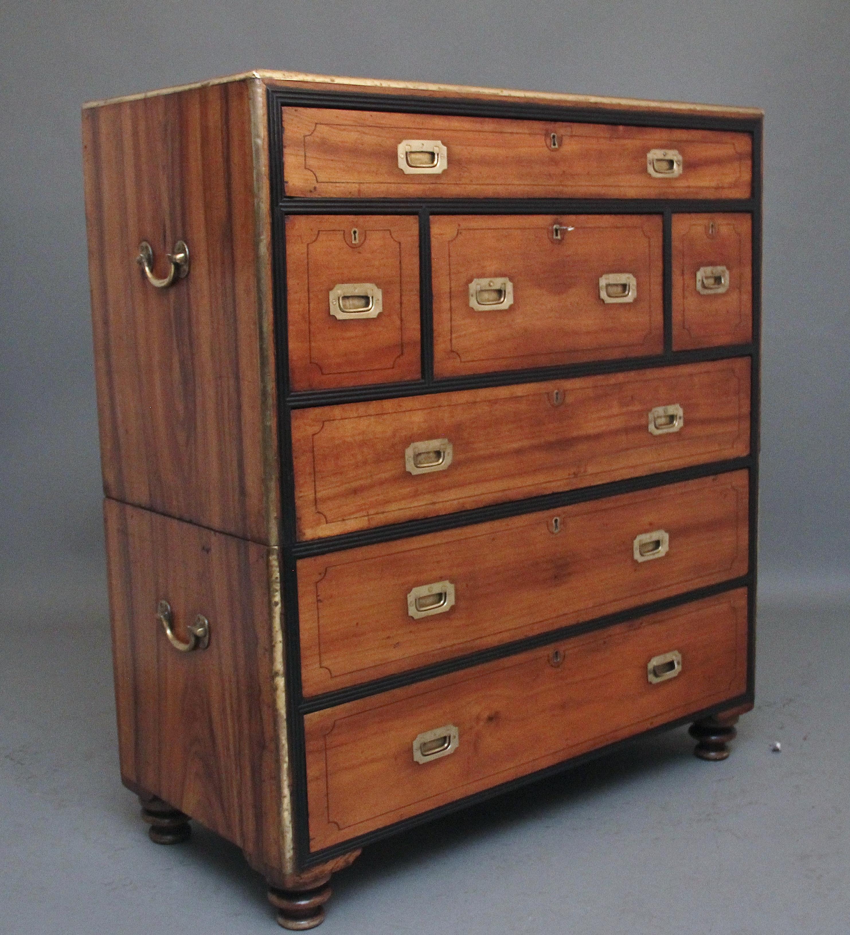 19th Century camphor wood secretaire military chest For Sale 2