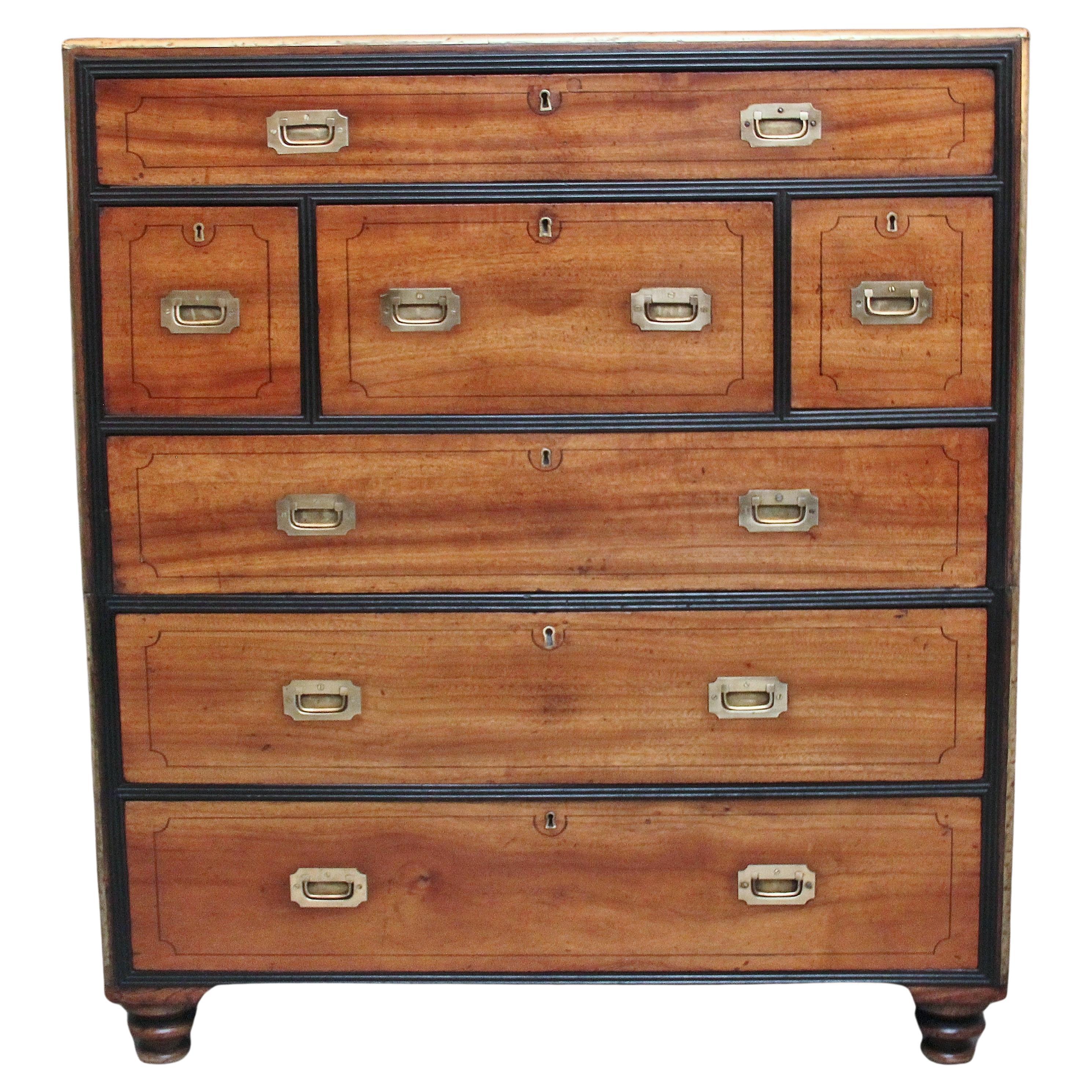 19th Century camphor wood secretaire military chest