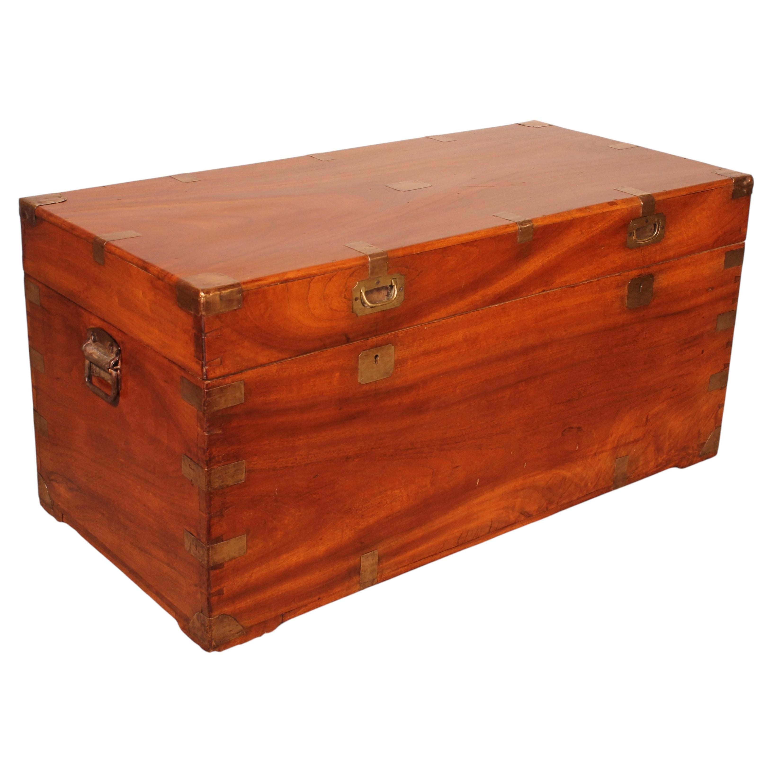 19th Century Camphorwood Marine Or Campaign Chest With Double Locks And Tray