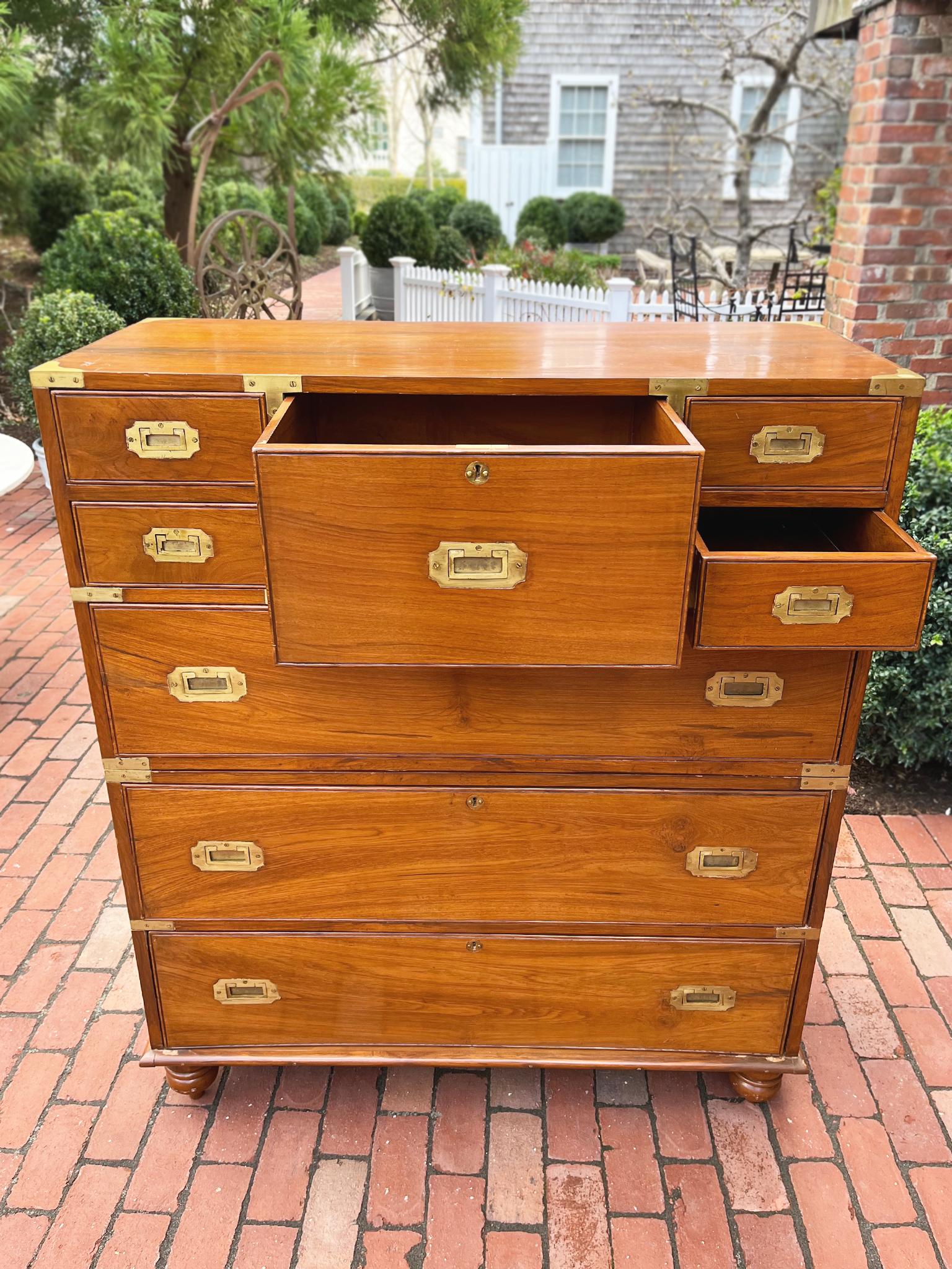 19th Century Camphorwood Two-Part Campaign Chest of Drawers 2