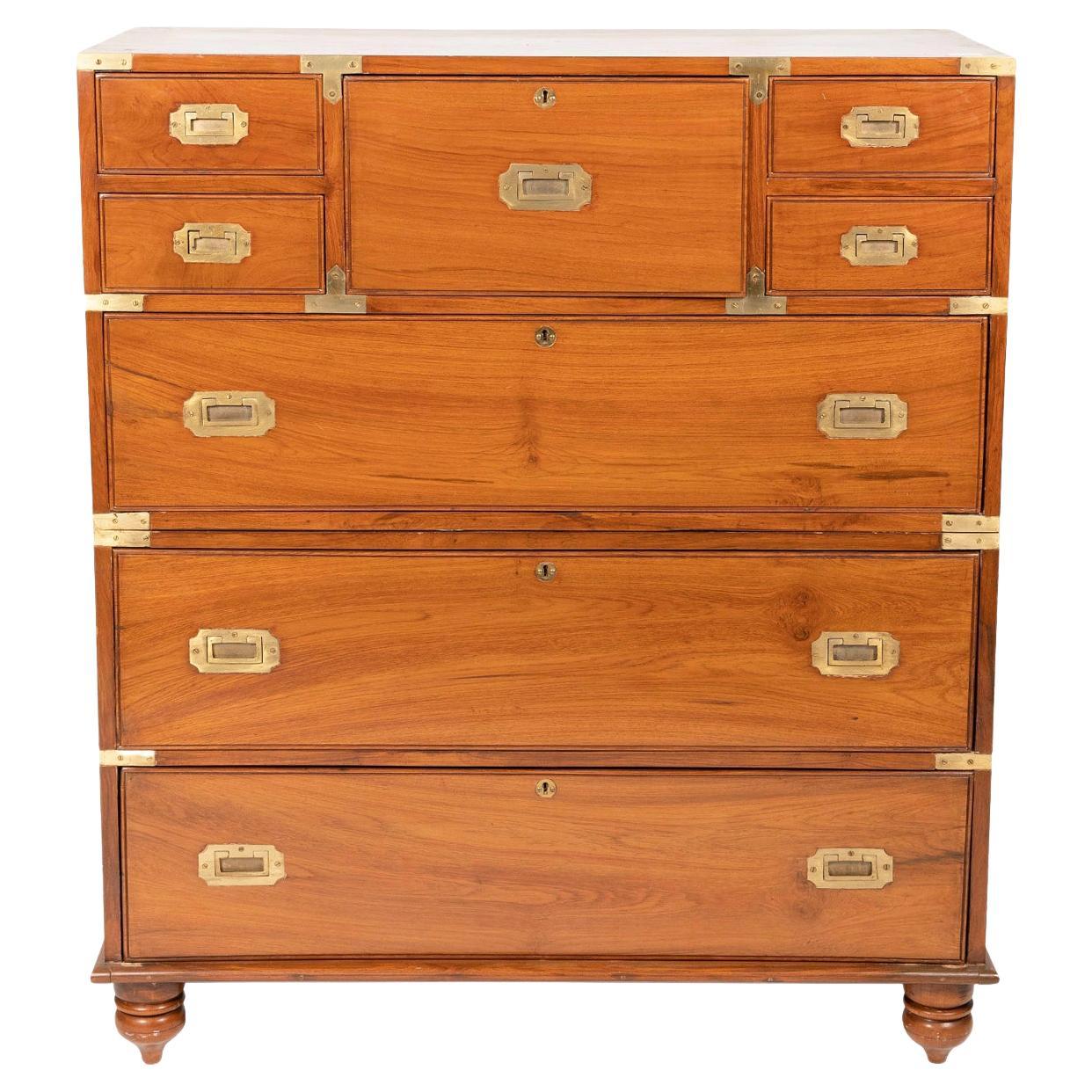 19th Century Camphorwood Two-Part Campaign Chest of Drawers