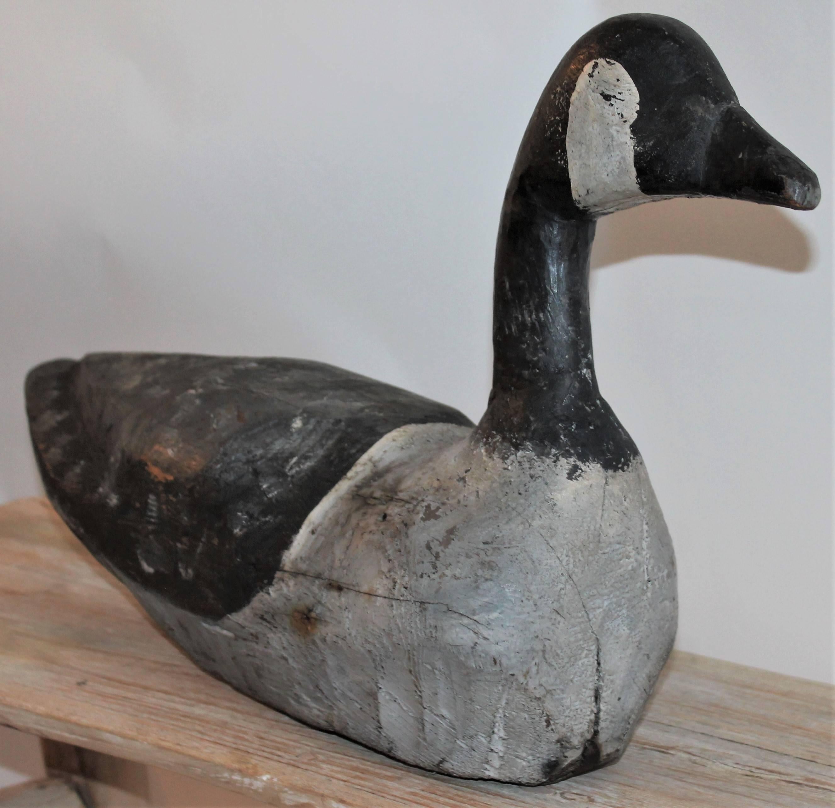 This Canadian Goose decoy is in all original paint decorated surface. The condition is very good with minor holes and wood loss.