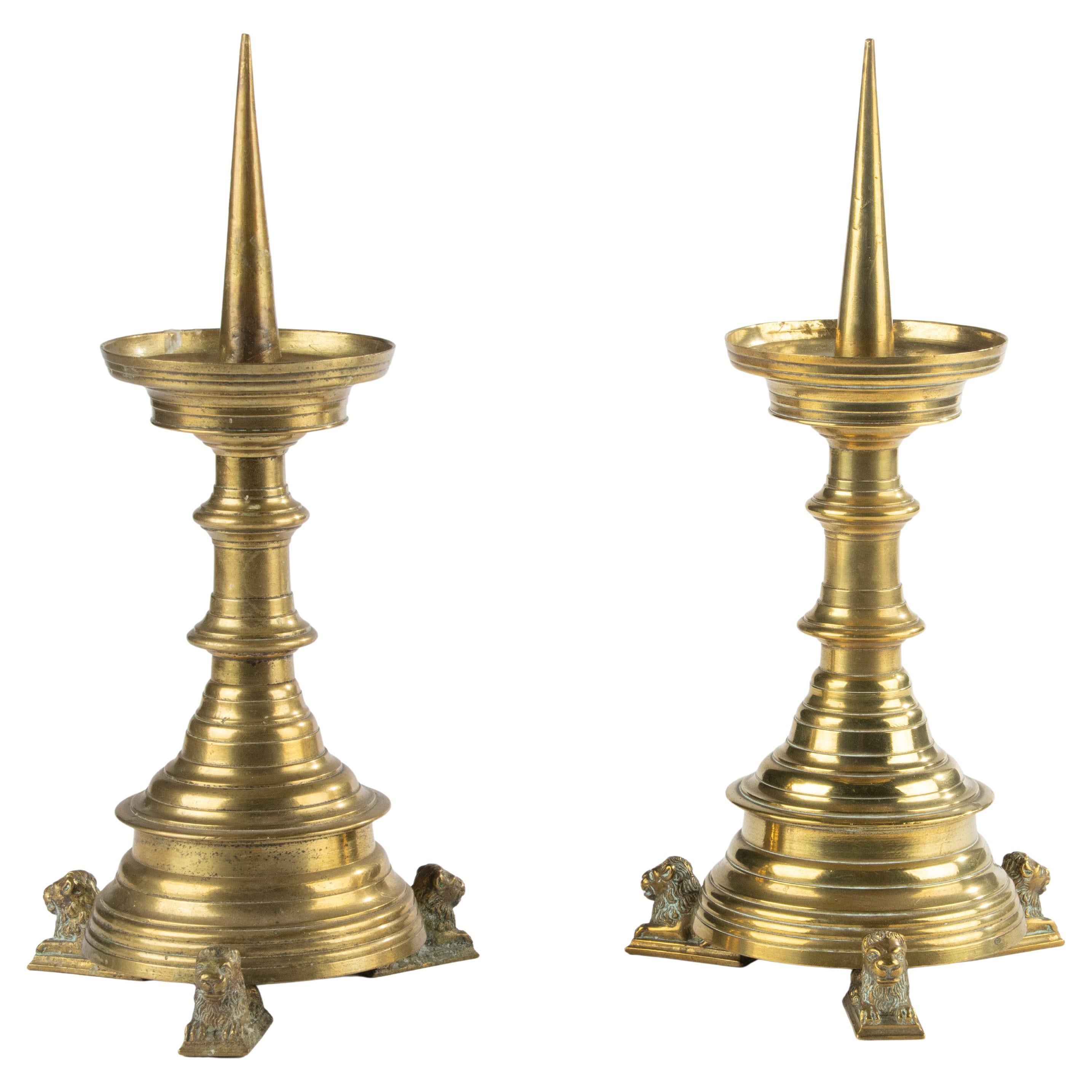 19th Century Candlesticks – Brass – Lion Paw Feet For Sale